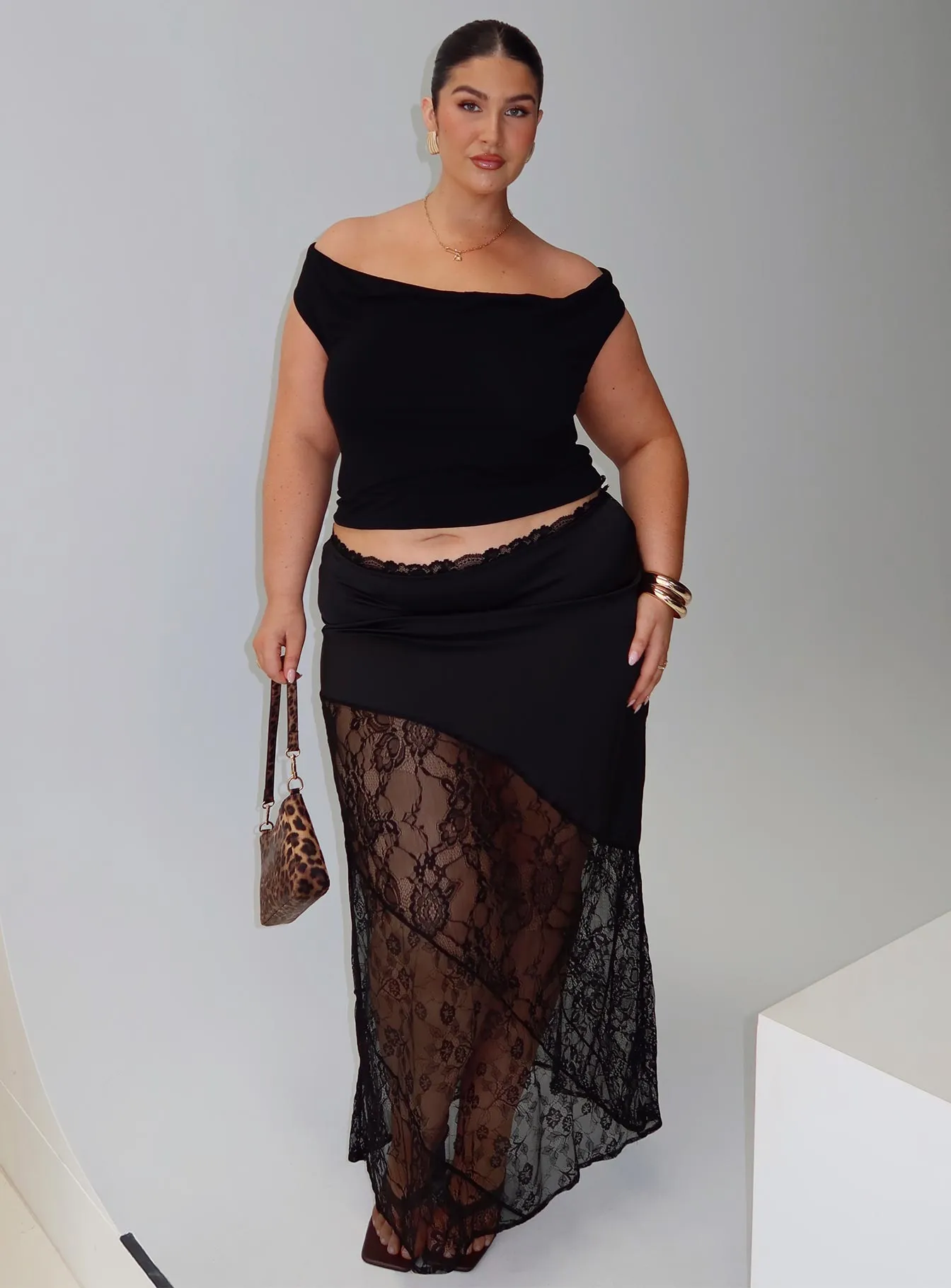 Castelli Lace Maxi Skirt Black Curve sold by Princess Polly