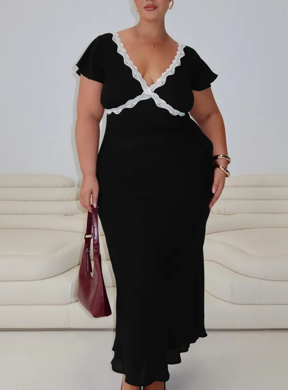 Barbarita Lace Maxi Dress Black Curve sold by Princess Polly