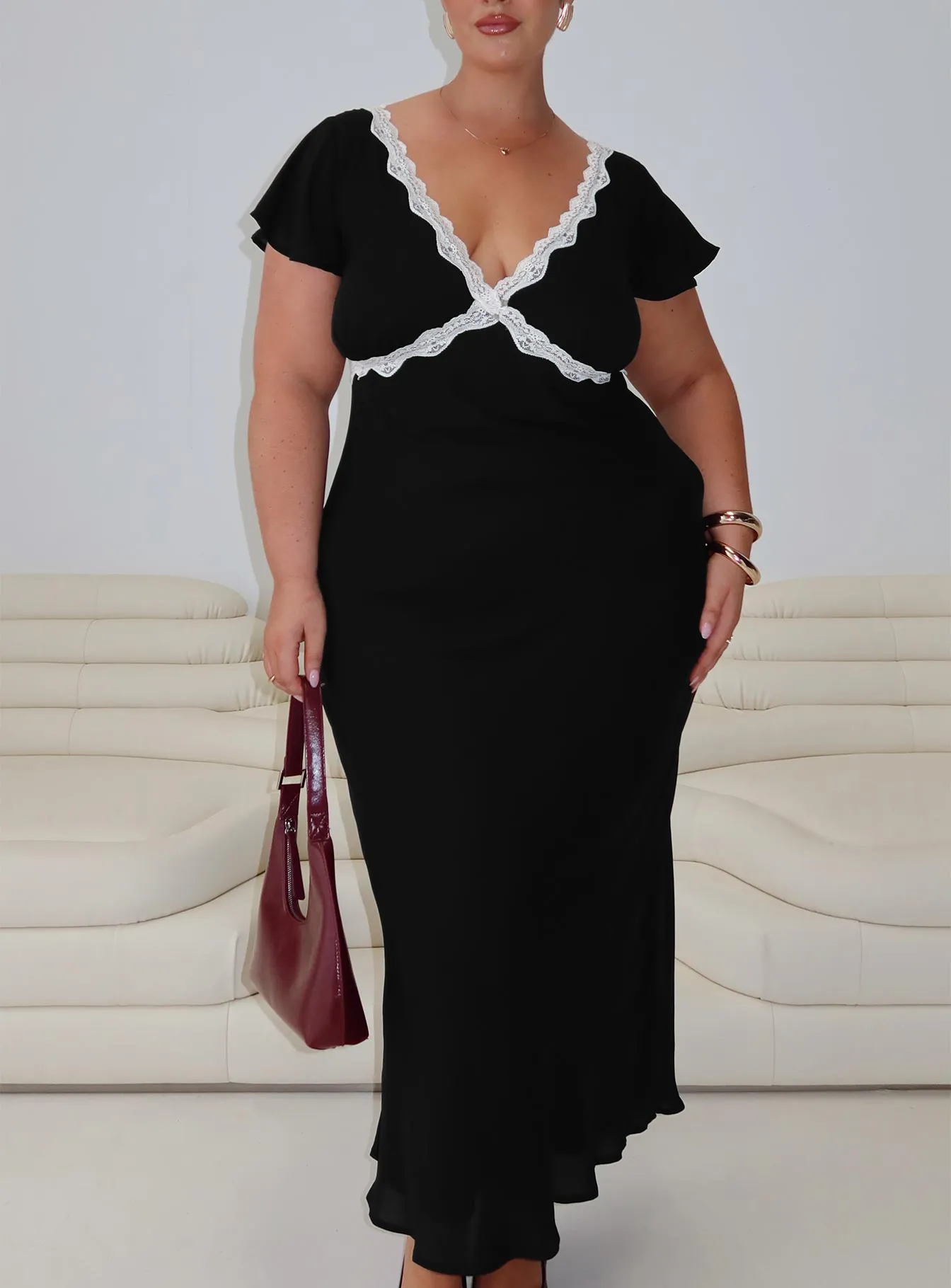 Barbarita Lace Maxi Dress Black Curve sold by Princess Polly