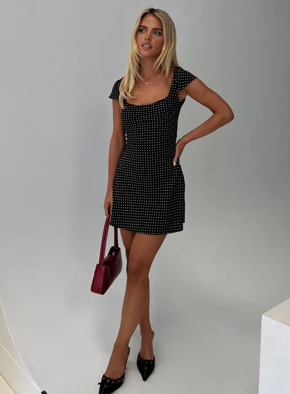 Lucienna Polka Dot Mini Dress Black / White sold by Princess Polly