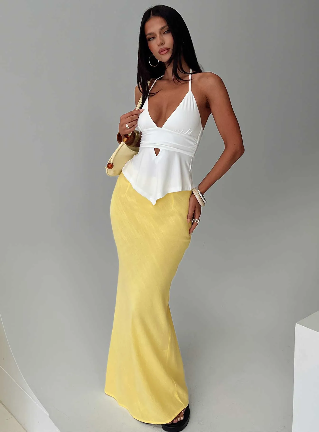 Jodie Maxi Skirt Lemon Yellow sold by Princess Polly