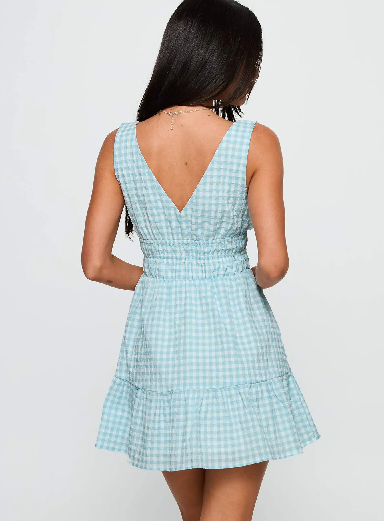 Ismena Plunge Mini Dress Blue Check sold by Princess Polly product image thumbnail 4