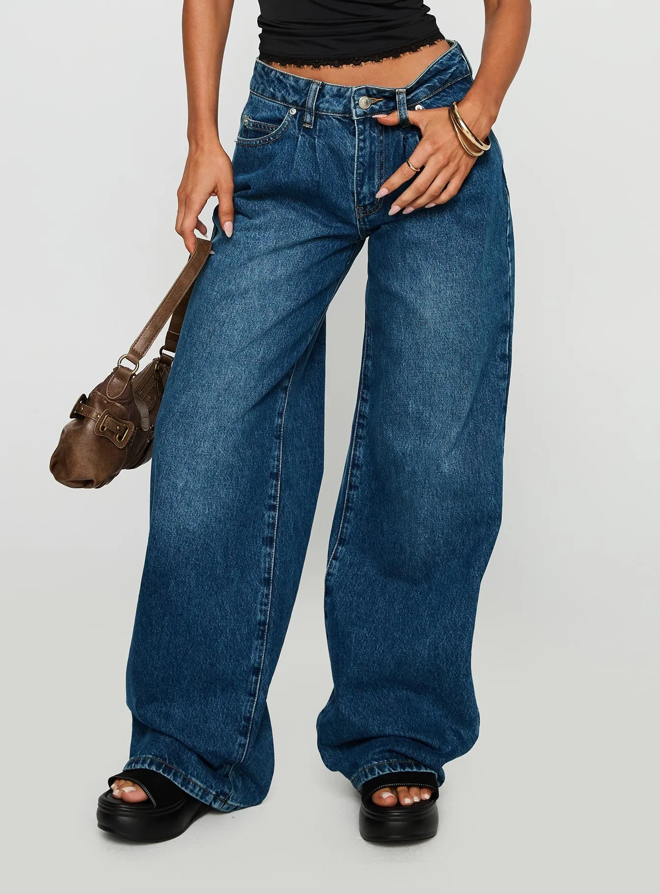 Duster Mid Rise Baggy Jeans Dark Wash sold by Princess Polly product image thumbnail 2