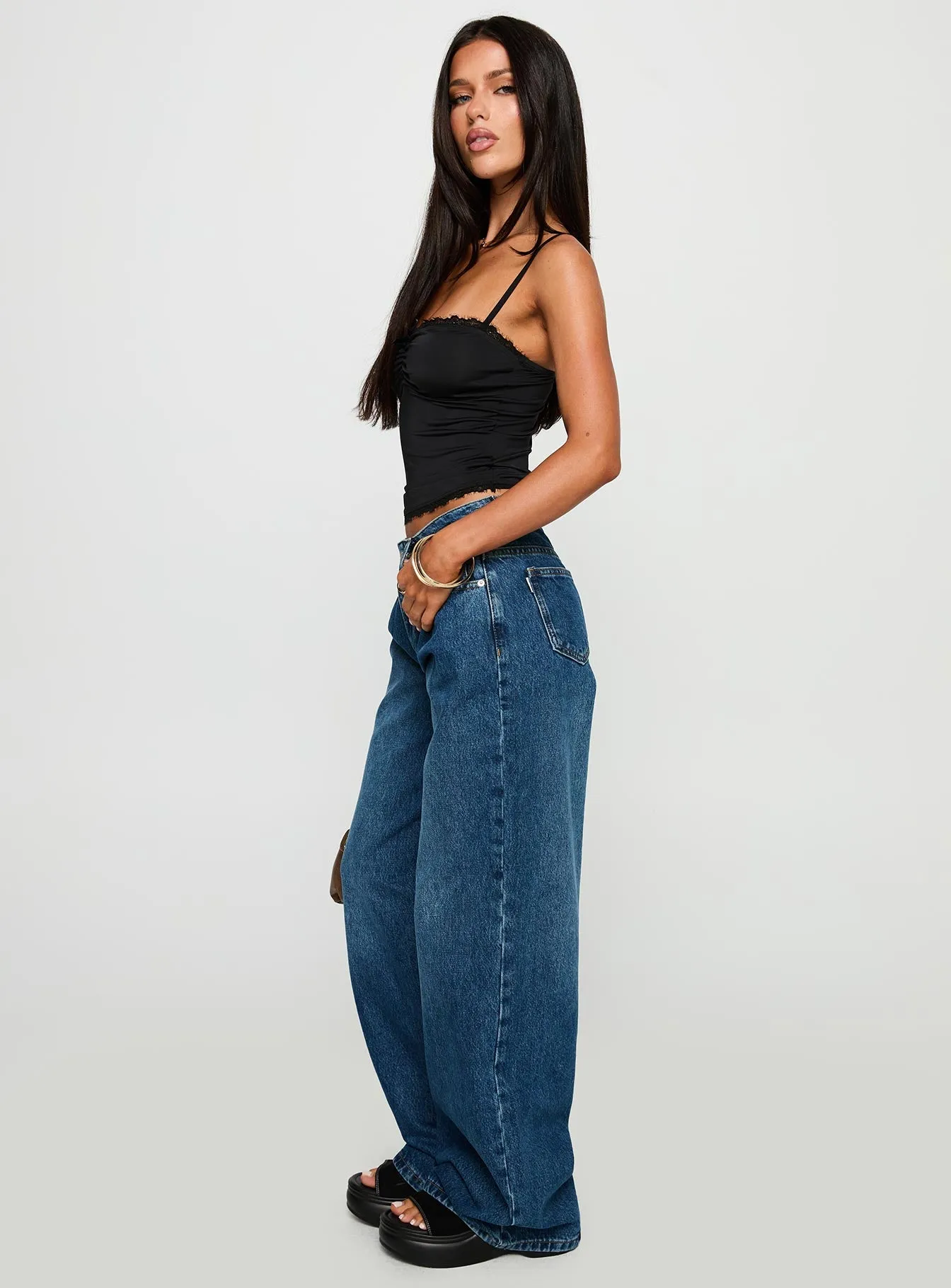 Duster Mid Rise Baggy Jeans Dark Wash sold by Princess Polly product image thumbnail 4