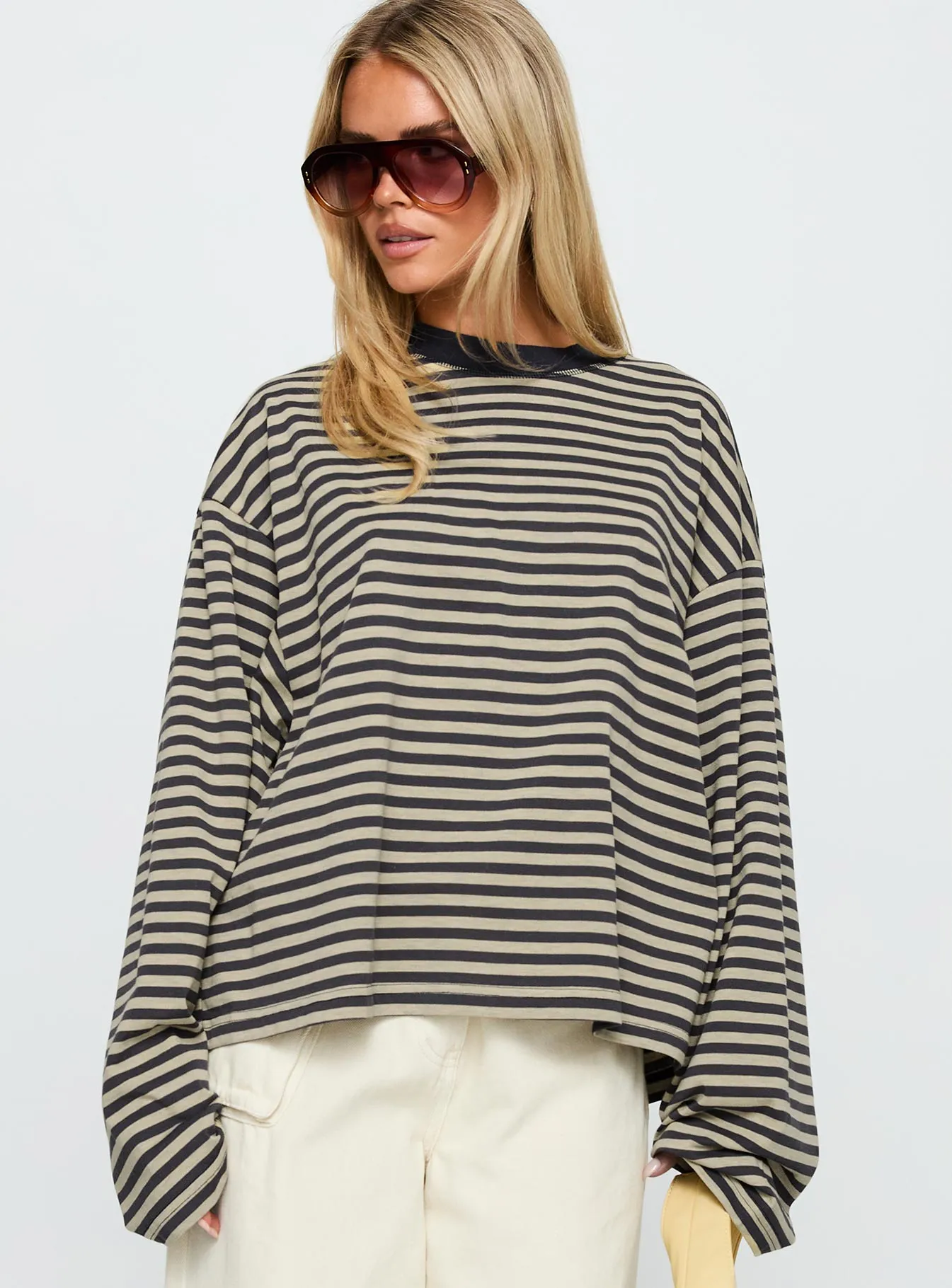 Bloom Long Sleeve Top Beige Stripe sold by Princess Polly product image thumbnail 2