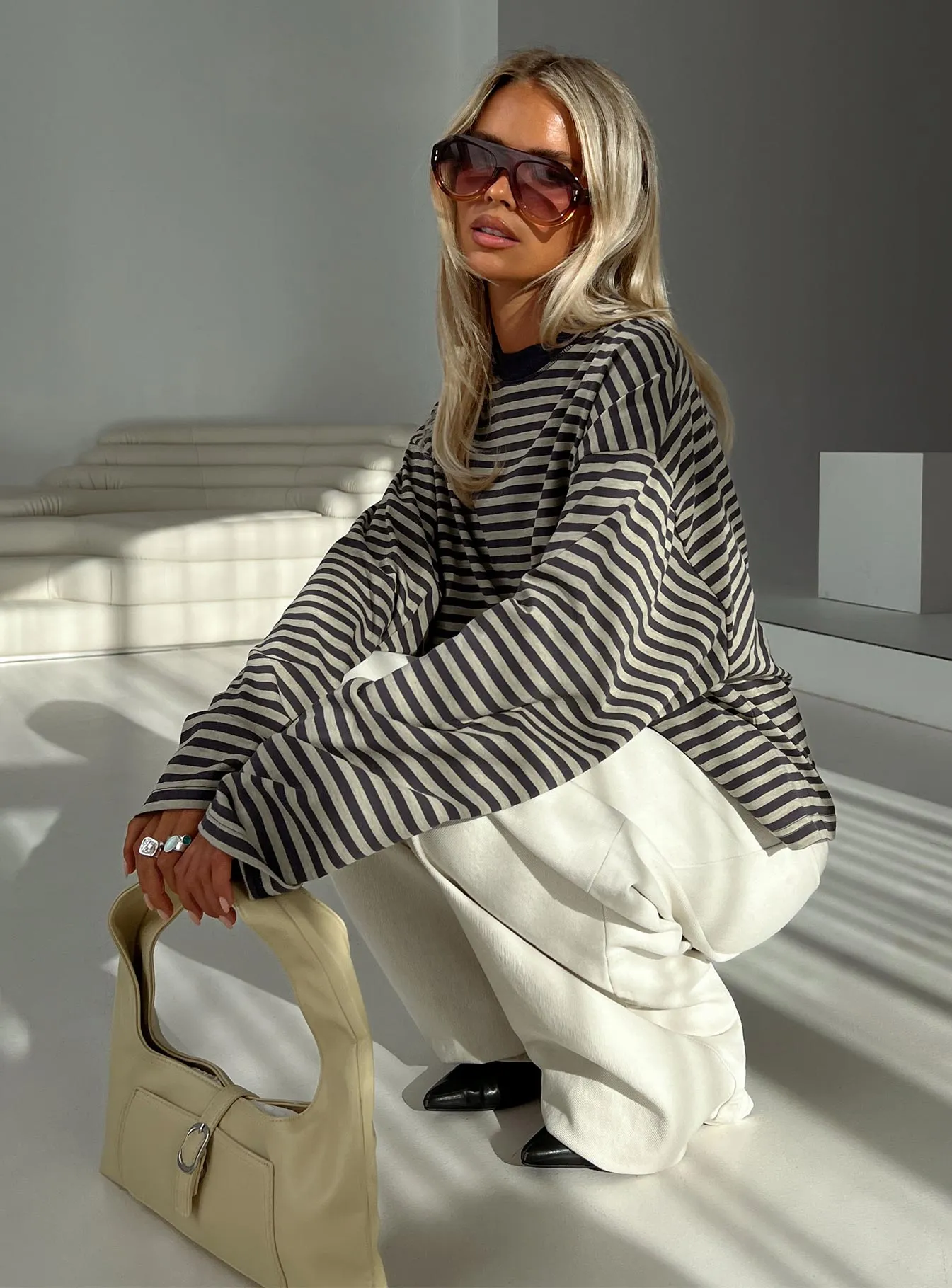 Bloom Long Sleeve Top Beige Stripe sold by Princess Polly