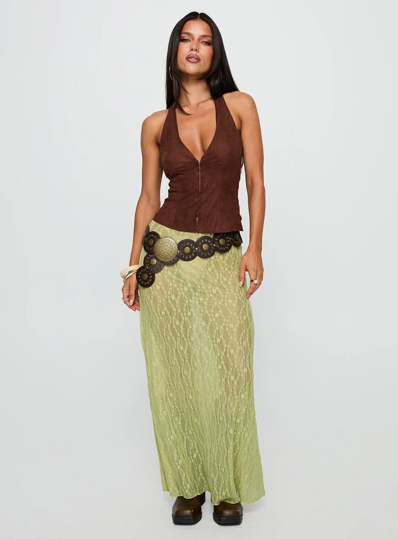 Pura Vida Lace Maxi Skirt Sage sold by Princess Polly product image thumbnail 2