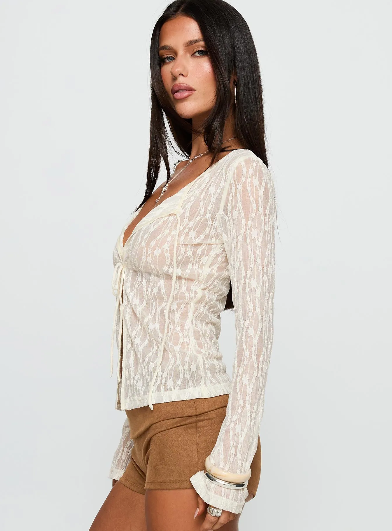 Open Your Heart Tie Detail Long Sleeve Top Cream sold by Princess Polly product image thumbnail 4