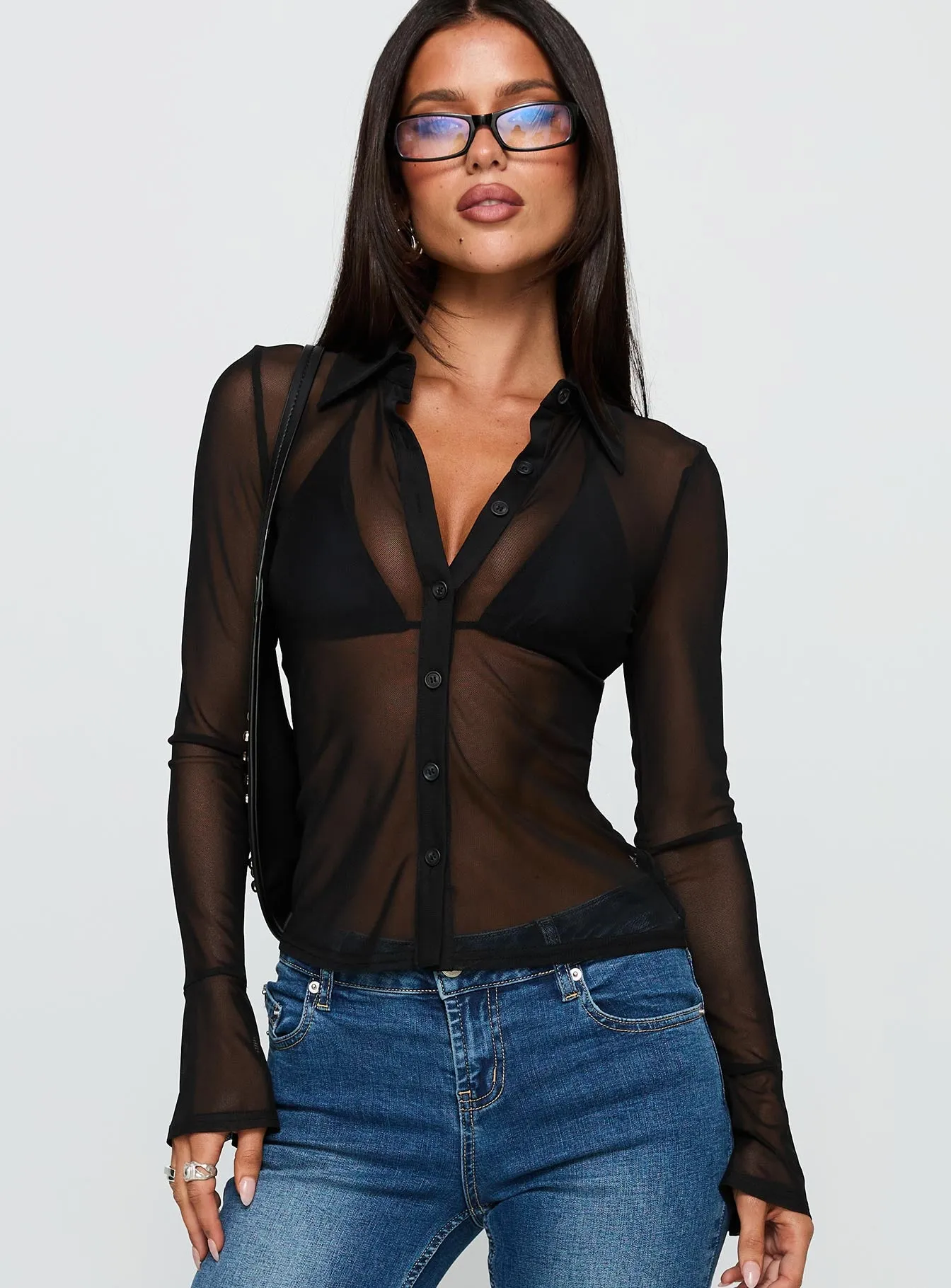 Two Of Us Sheer Long Sleeve Top Black sold by Princess Polly product image thumbnail 2