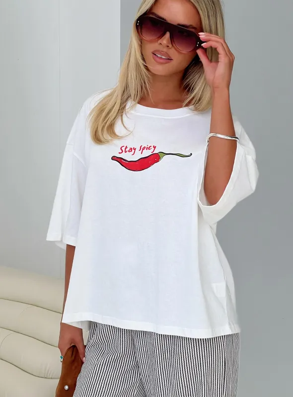Stay Spicy Graphic Top White sold by Princess Polly