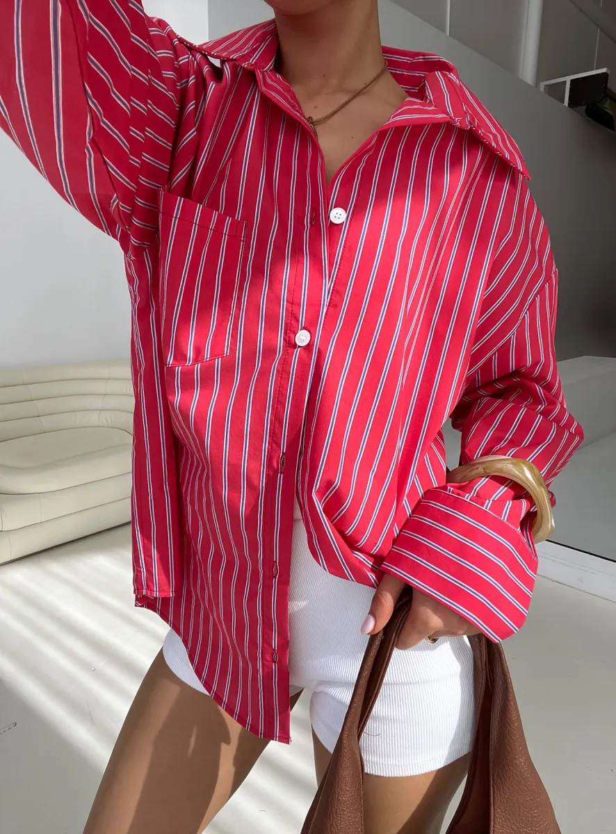 Kodhi Oversized Long Sleeve Top Red Stripe sold by Princess Polly