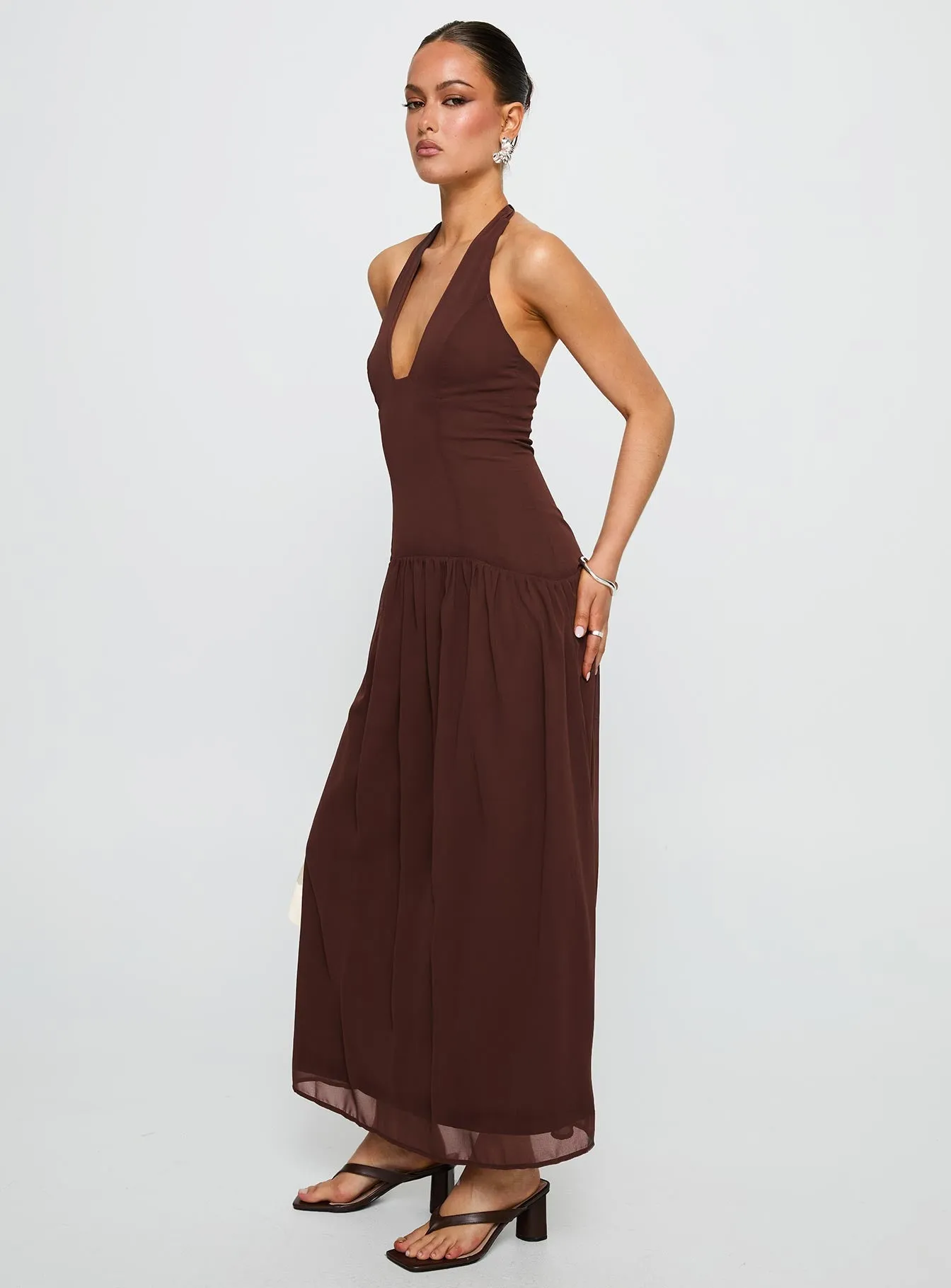 Chestnut Drop Waist Maxi Dress Brown sold by Princess Polly product image thumbnail 4