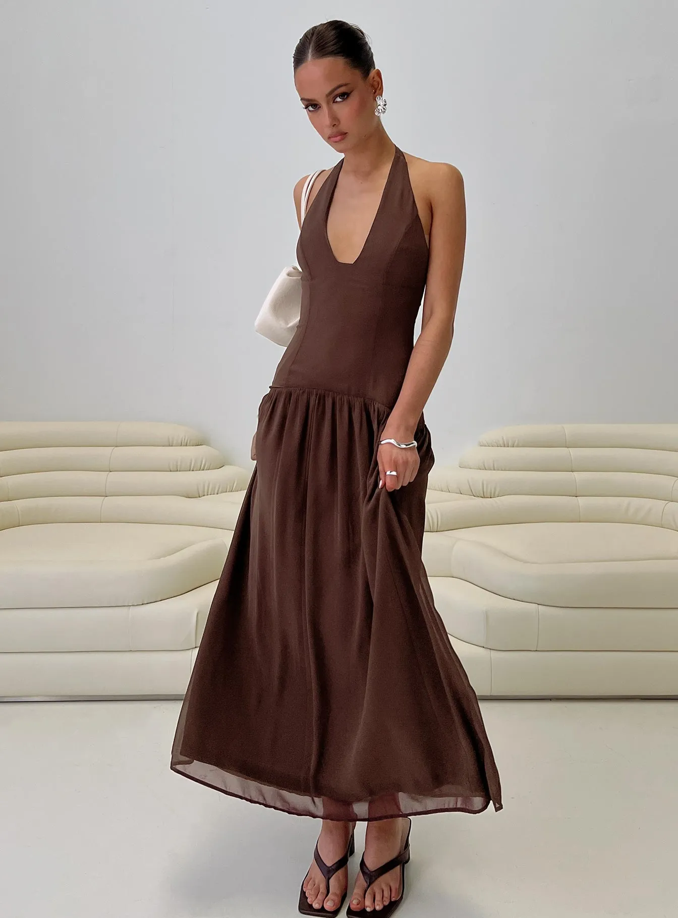 Chestnut Drop Waist Maxi Dress Brown sold by Princess Polly