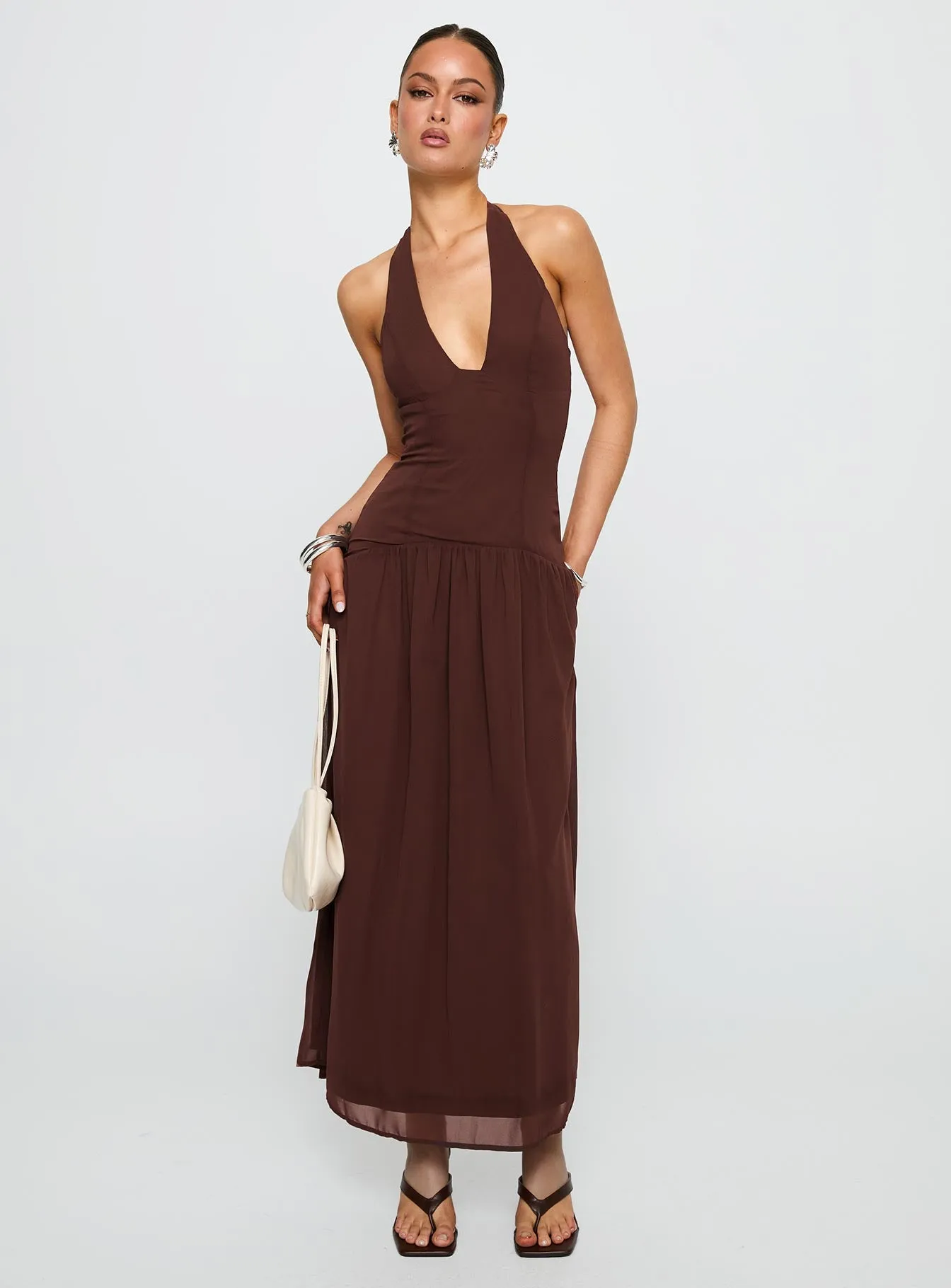 Chestnut Drop Waist Maxi Dress Brown sold by Princess Polly product image thumbnail 3