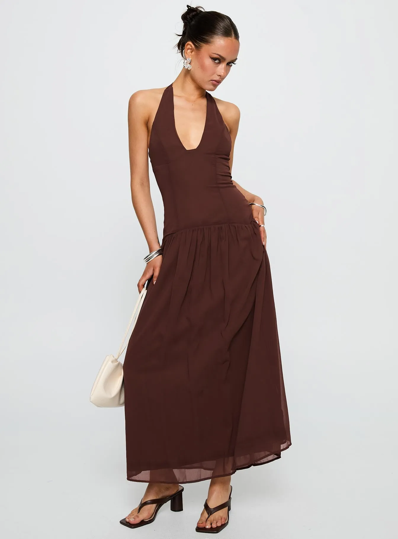 Chestnut Drop Waist Maxi Dress Brown sold by Princess Polly product image thumbnail 2