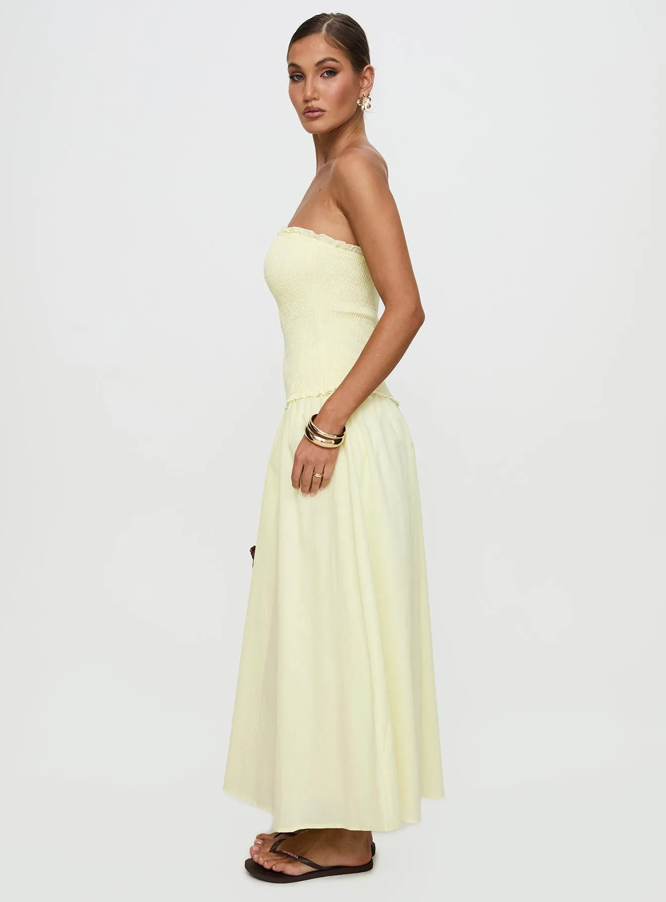 Tinsie Strapless Maxi Dress Yellow sold by Princess Polly product image thumbnail 4