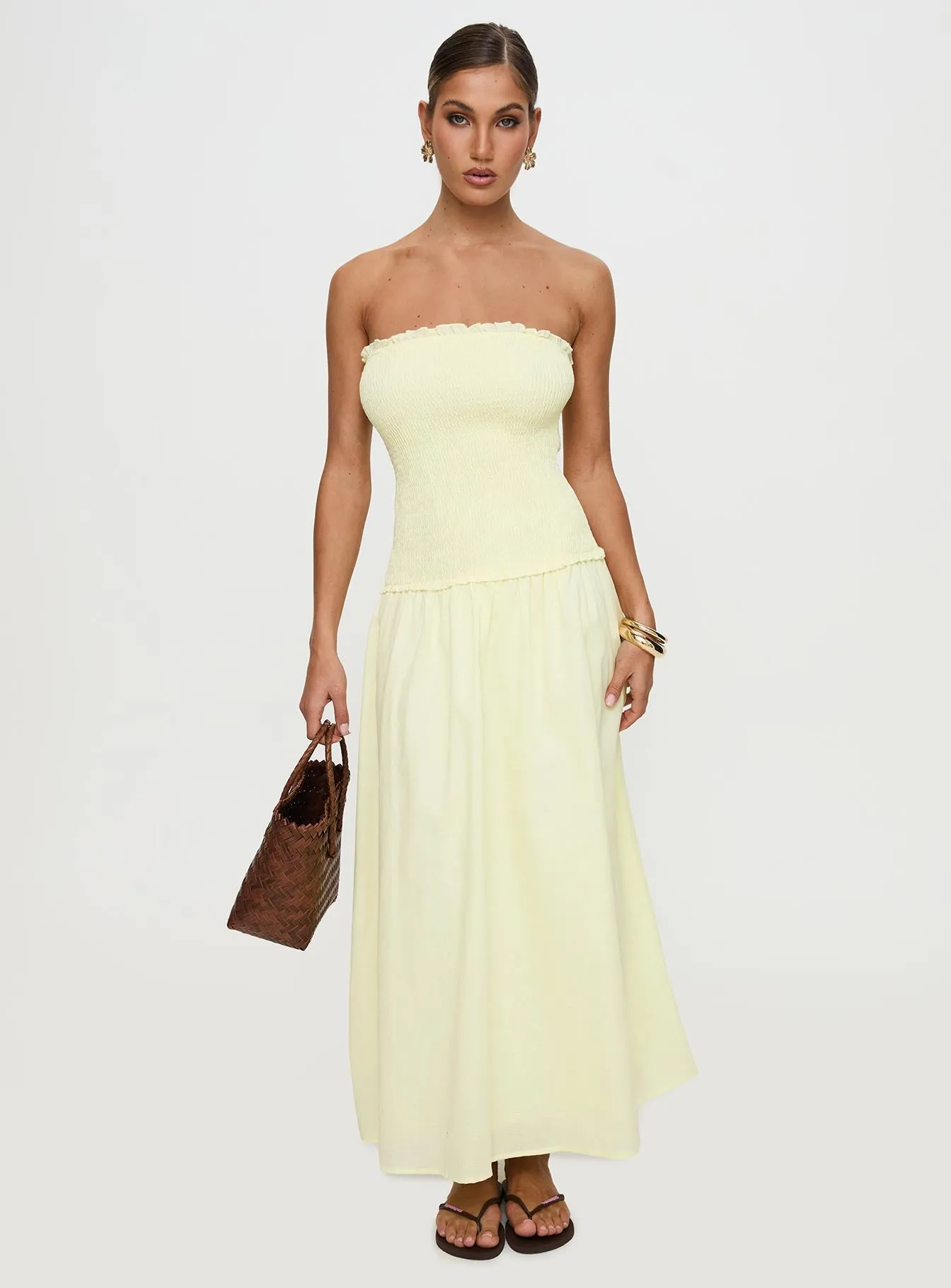 Tinsie Strapless Maxi Dress Yellow sold by Princess Polly product image thumbnail 2
