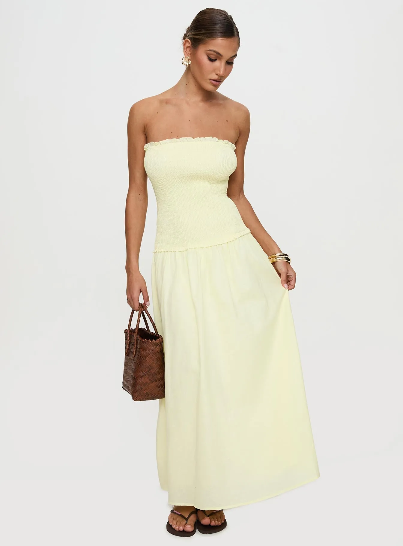 Tinsie Strapless Maxi Dress Yellow sold by Princess Polly product image thumbnail 3