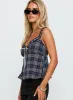 Pretty It Up Tie Detail Top Blue Check sold by Princess Polly