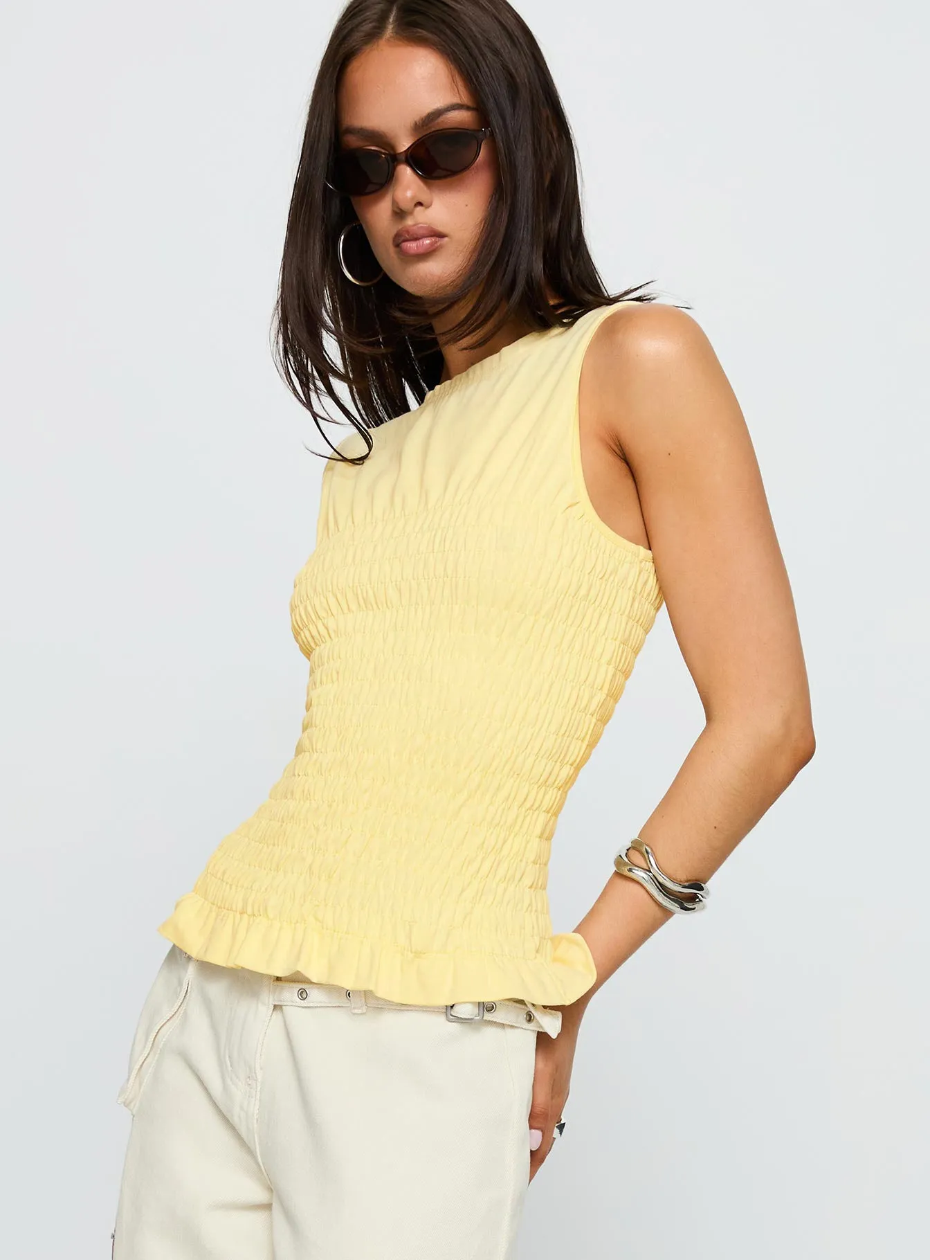 Maybe Tomorrow Ruched Sleeveless Top Lemon sold by Princess Polly product image thumbnail 4