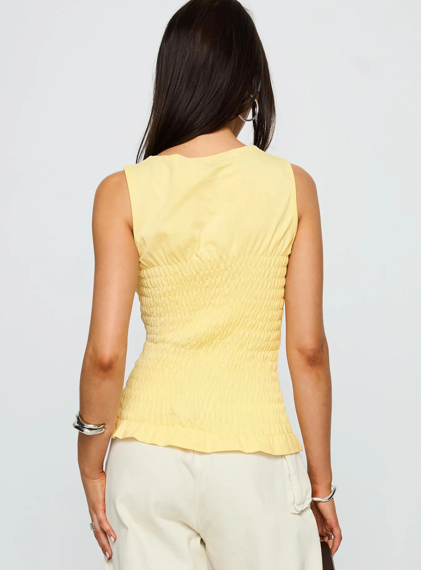 Maybe Tomorrow Ruched Sleeveless Top Lemon sold by Princess Polly product image thumbnail 5