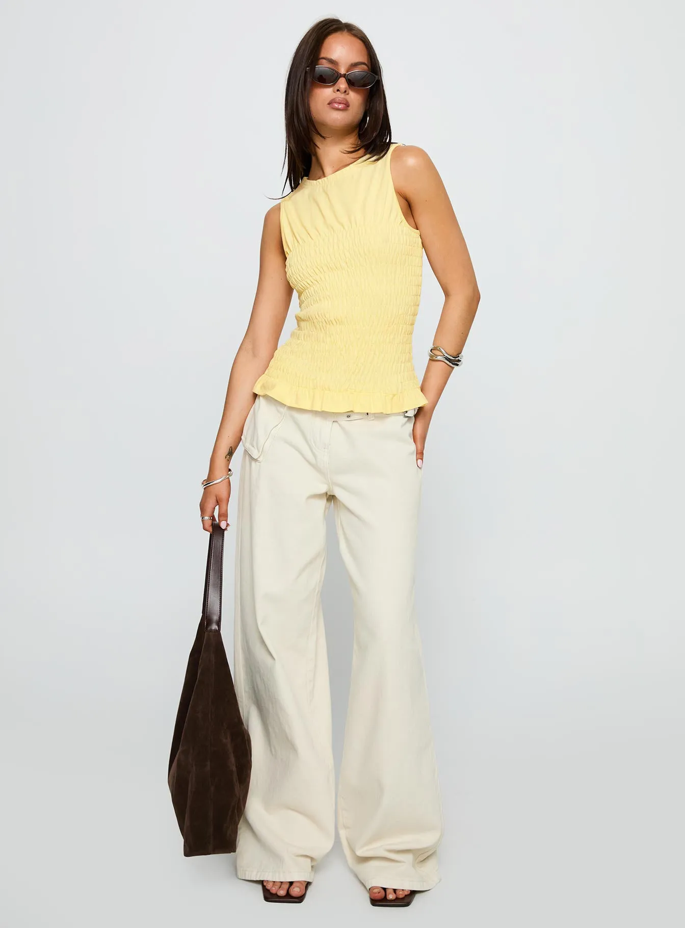 Maybe Tomorrow Ruched Sleeveless Top Lemon sold by Princess Polly product image thumbnail 3