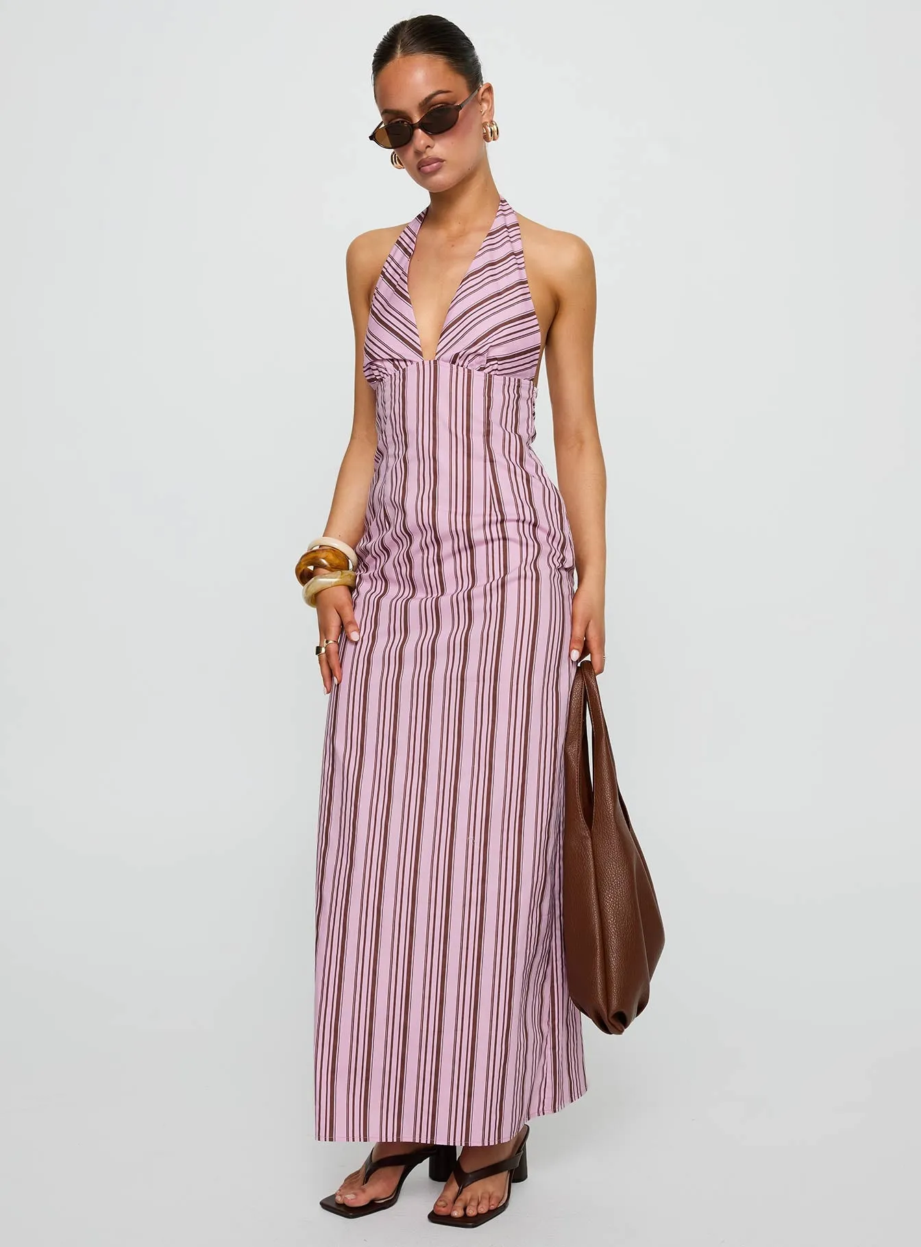 Avrie Halter Maxi Dress Pink / Brown Stripe sold by Princess Polly product image thumbnail 2
