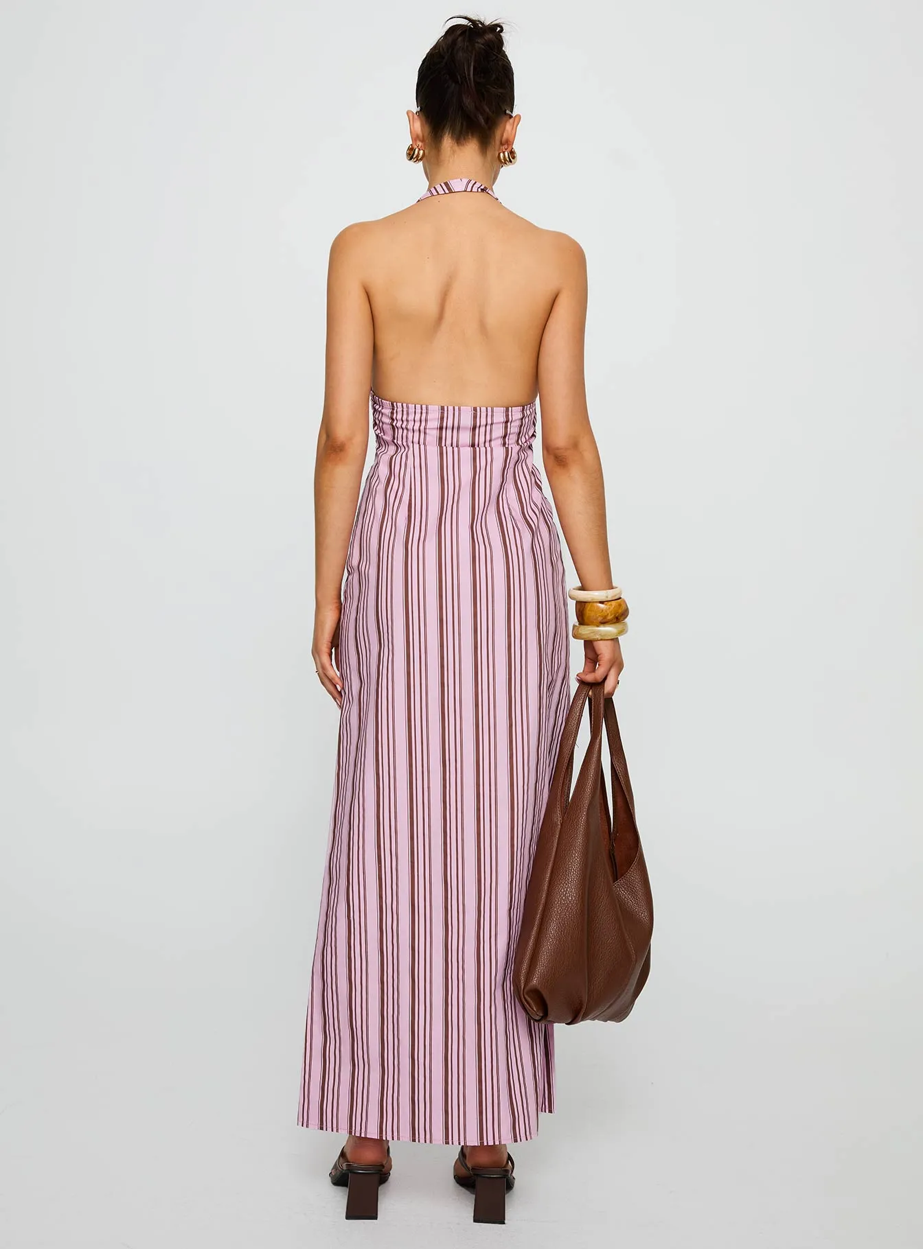 Avrie Halter Maxi Dress Pink / Brown Stripe sold by Princess Polly product image thumbnail 5