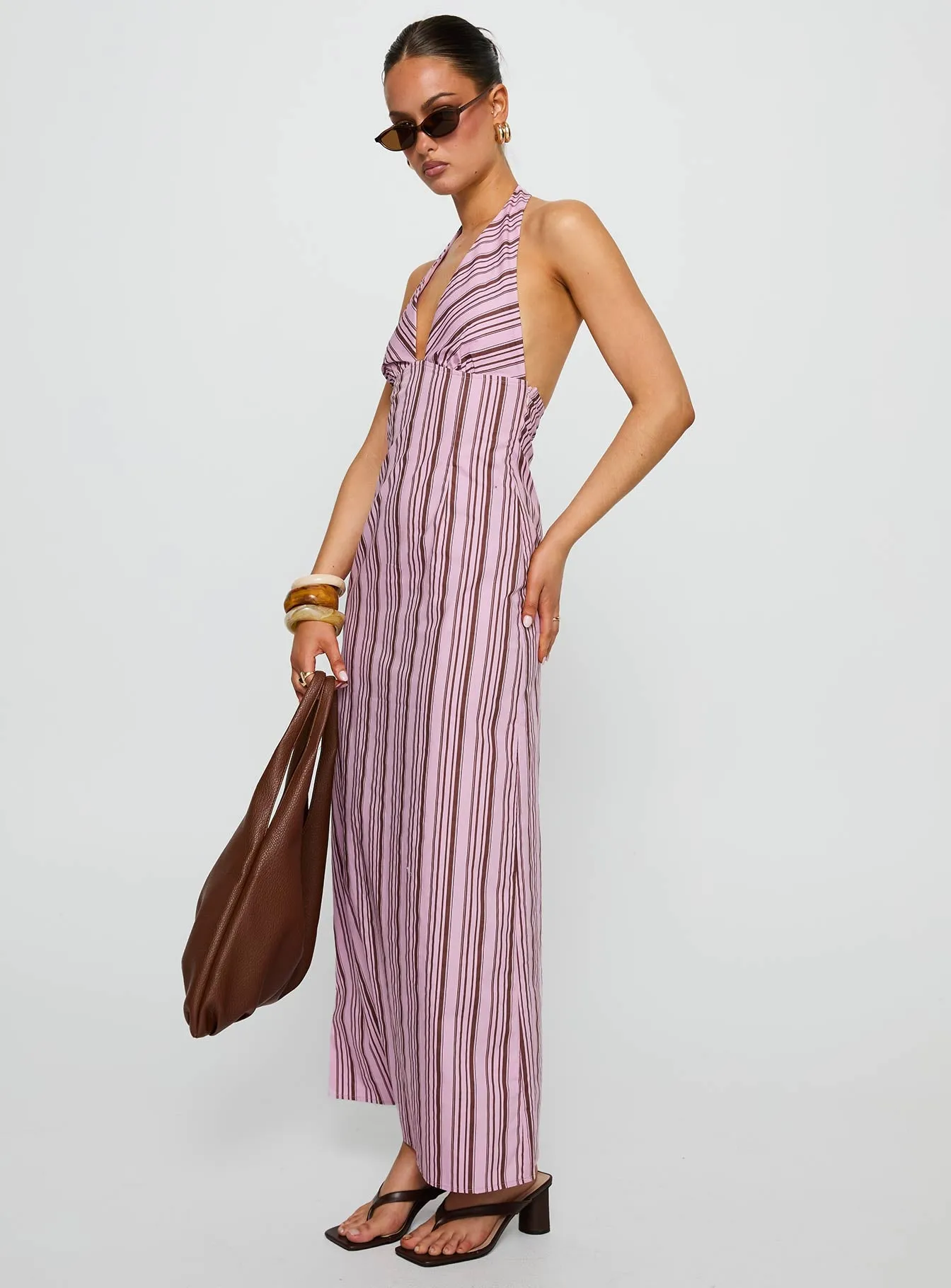 Avrie Halter Maxi Dress Pink / Brown Stripe sold by Princess Polly product image thumbnail 4