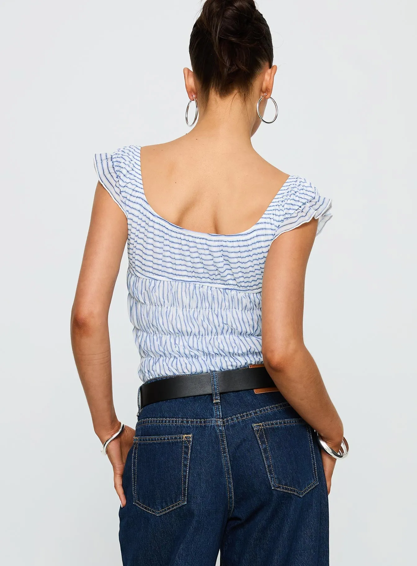 Ahead Of Myself Off Shoulder Bodysuit Blue Stripe sold by Princess Polly product image thumbnail 5