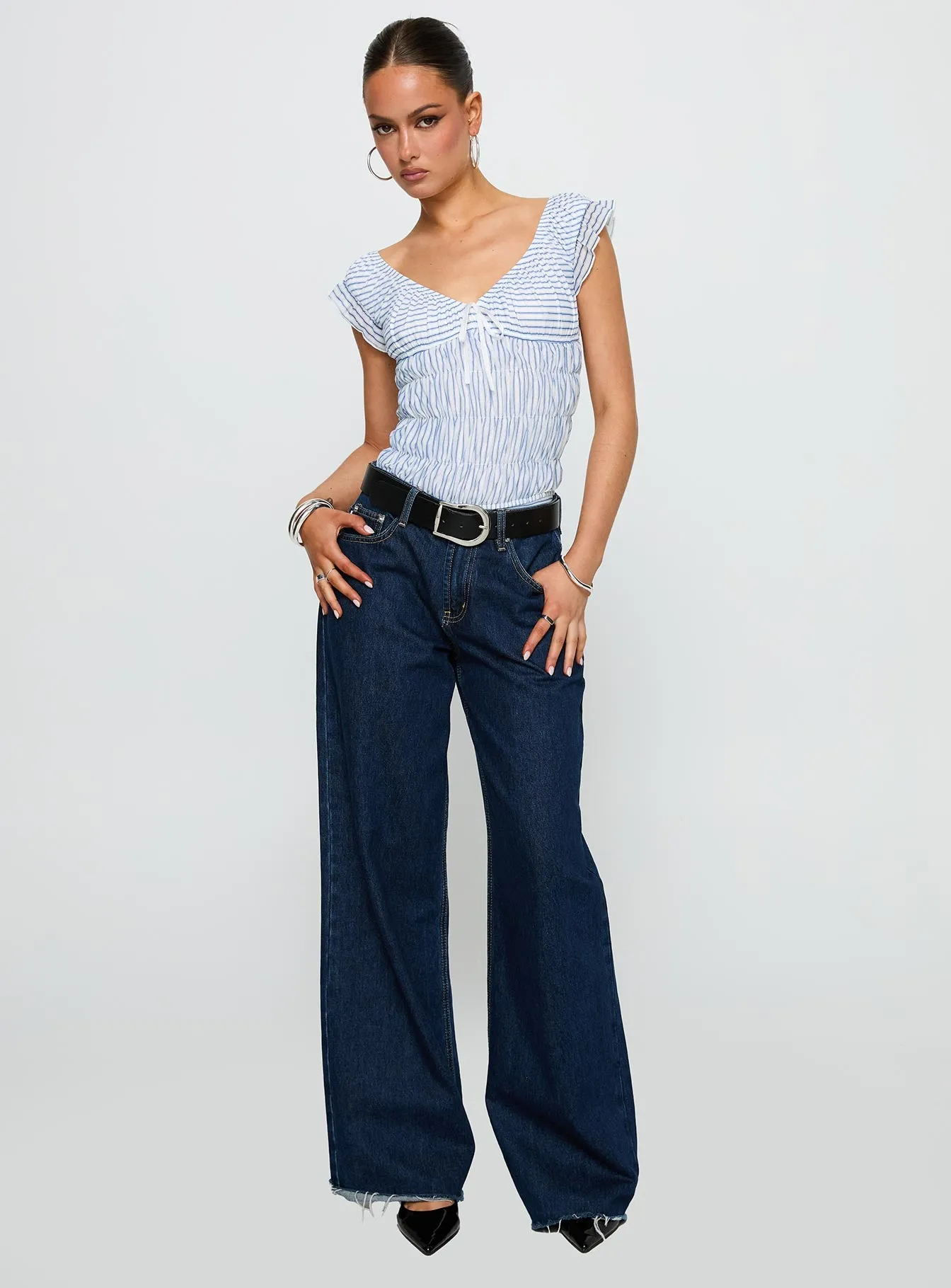 Ahead Of Myself Off Shoulder Bodysuit Blue Stripe sold by Princess Polly product image thumbnail 3