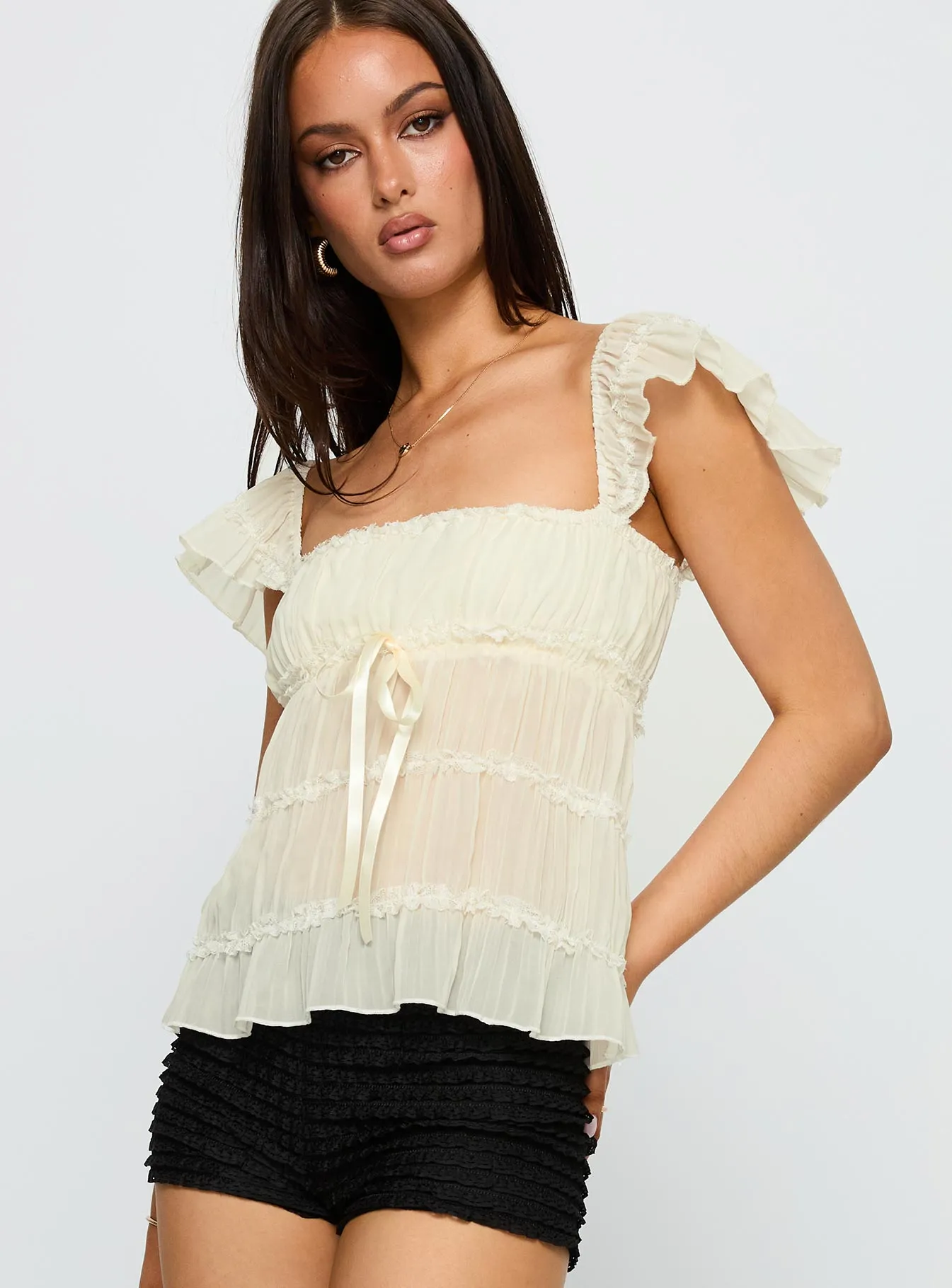 Brighter Than Stars Tiered Top Cream sold by Princess Polly product image thumbnail 4