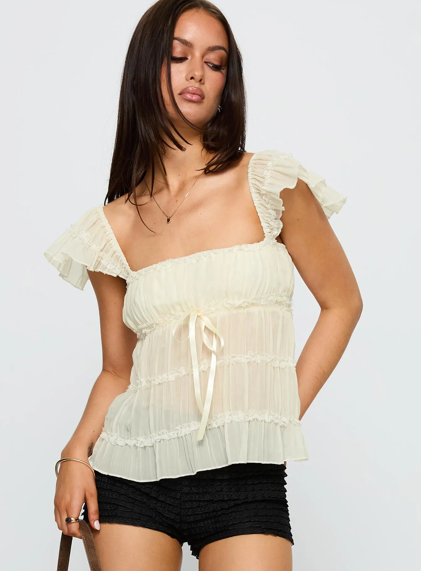 Brighter Than Stars Tiered Top Cream sold by Princess Polly product image thumbnail 2