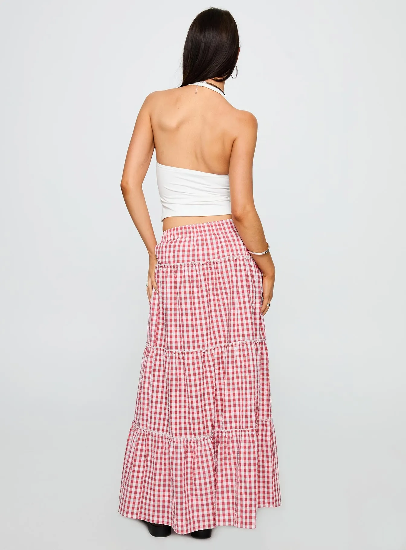 Ilaina Tiered Maxi Skirt Red Check sold by Princess Polly product image thumbnail 4