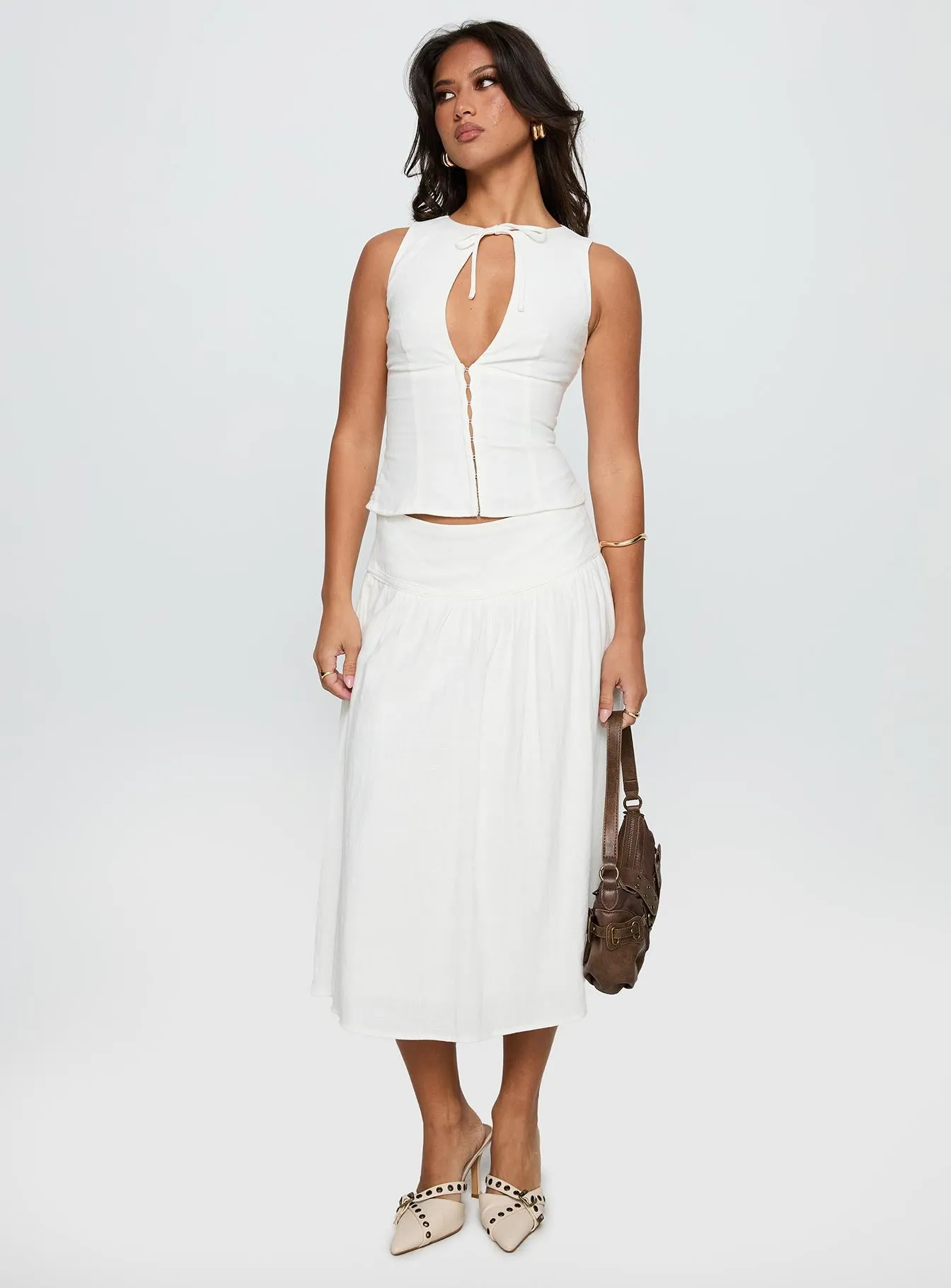 Heart Of Gold Linen Blend Midi Skirt White sold by Princess Polly product image thumbnail 3