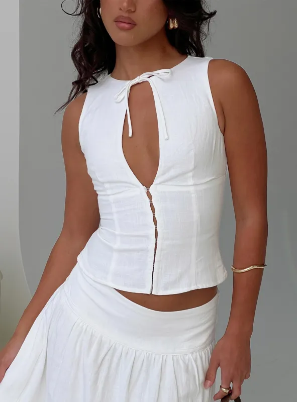 Alissea Keyhole Linen Blend Top White sold by Princess Polly