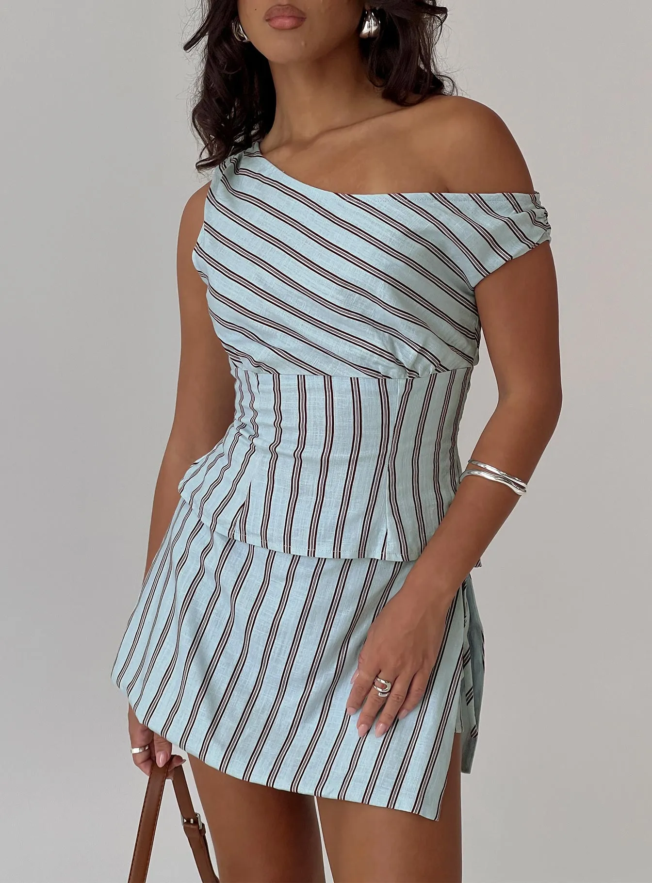 Gulliver Tie Side Mini Skort Blue / Maroon Stripe sold by Princess Polly