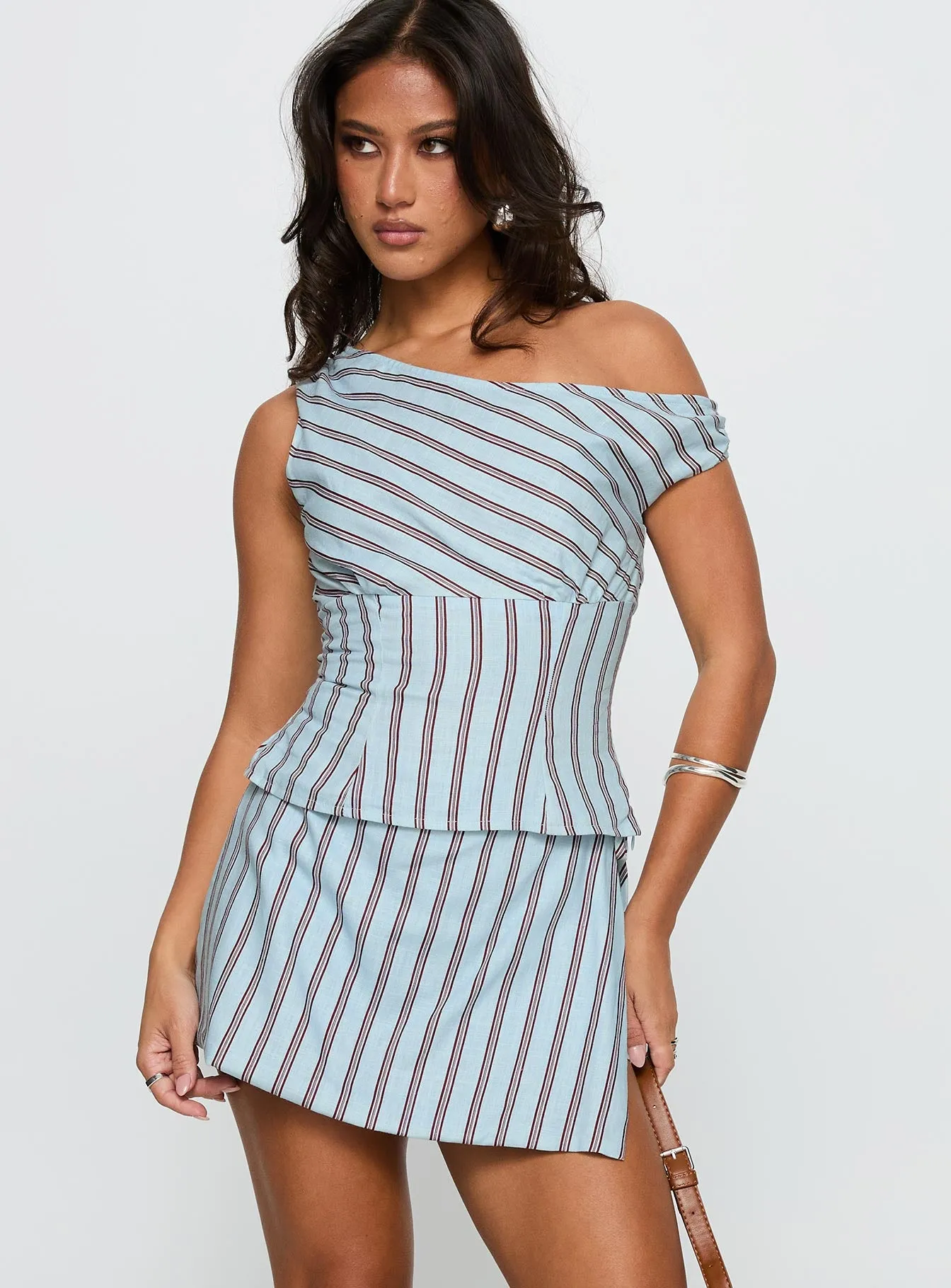 Gulliver Tie Side Mini Skort Blue / Maroon Stripe sold by Princess Polly product image thumbnail 2