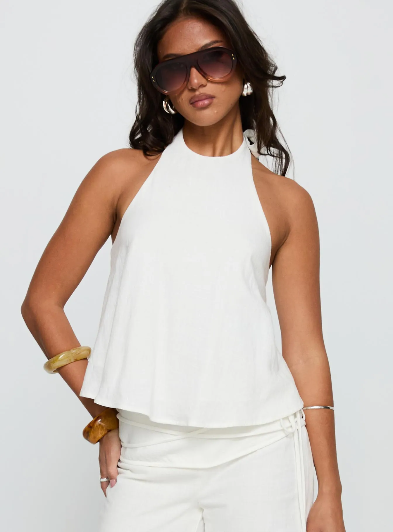 Aquaria Halter Linen Blend Top White sold by Princess Polly product image thumbnail 2