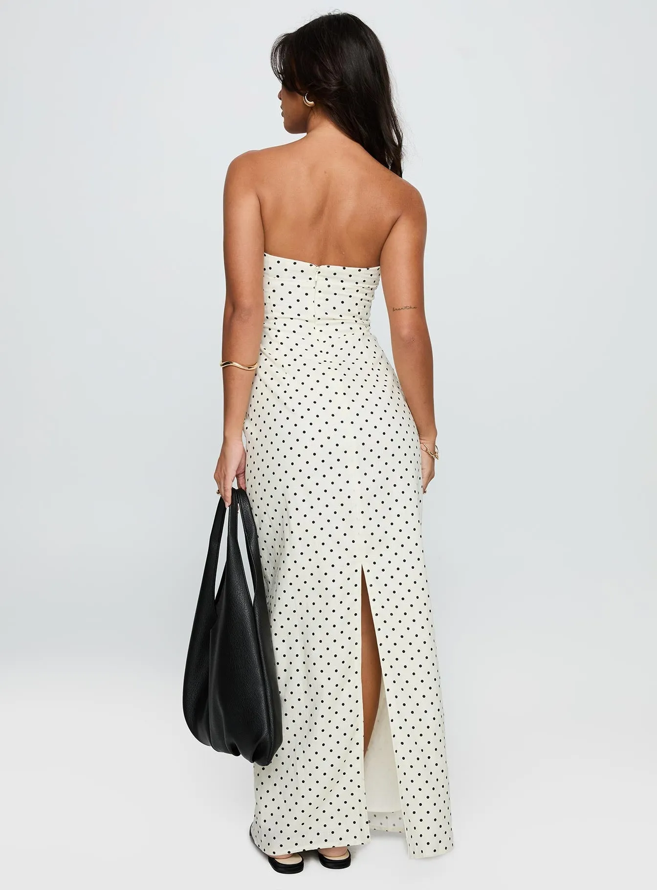 Dovie Linen Blend Strapless Midi Dress Cream Polka sold by Princess Polly product image thumbnail 5