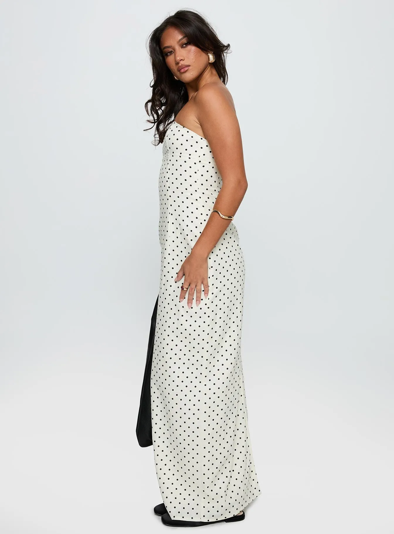 Dovie Linen Blend Strapless Midi Dress Cream Polka sold by Princess Polly product image thumbnail 4