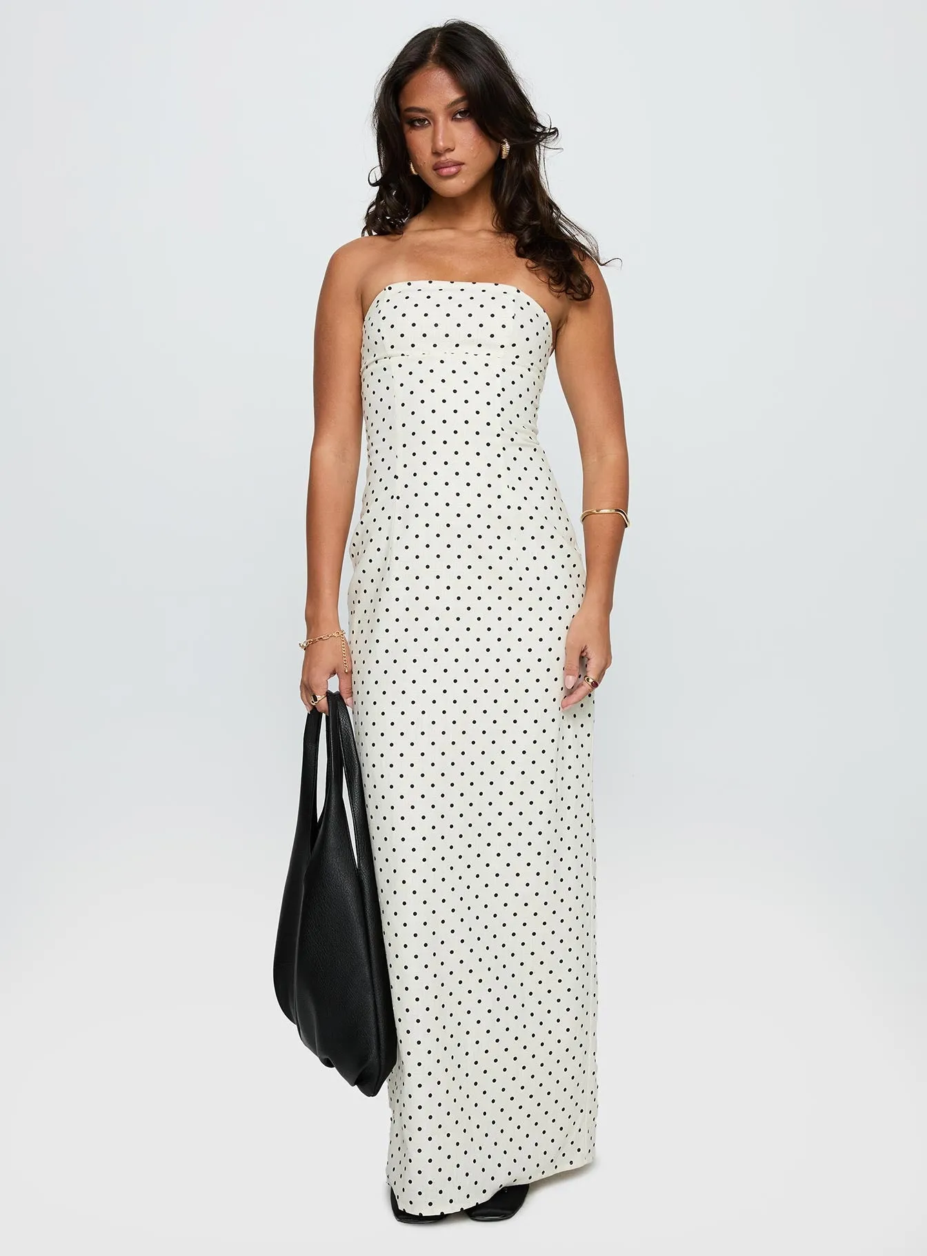 Dovie Linen Blend Strapless Midi Dress Cream Polka sold by Princess Polly product image thumbnail 2