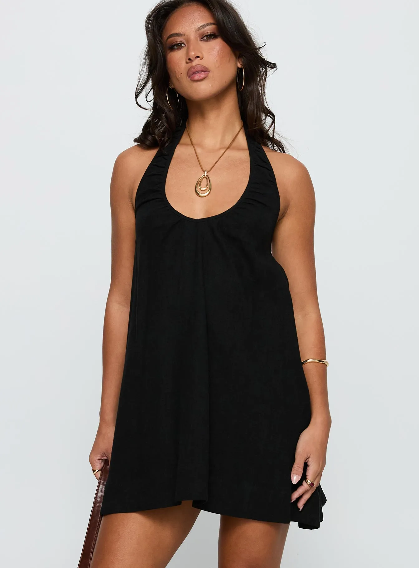 Daydreams Linen Blend Halter Mini Dress Black sold by Princess Polly product image thumbnail 2