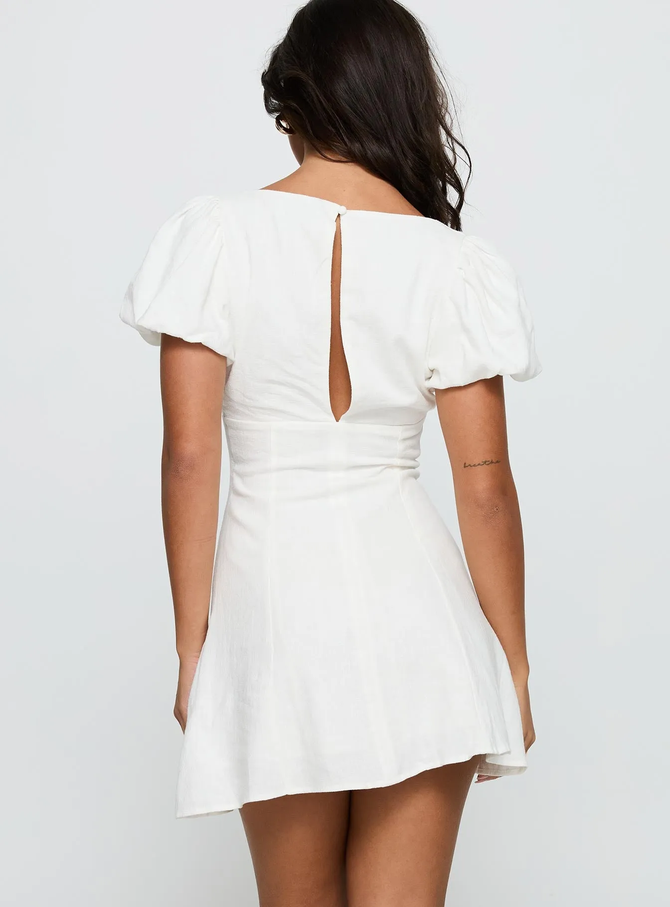 Beloved Puff Sleeve Linen Blend Mini Dress White sold by Princess Polly product image thumbnail 5