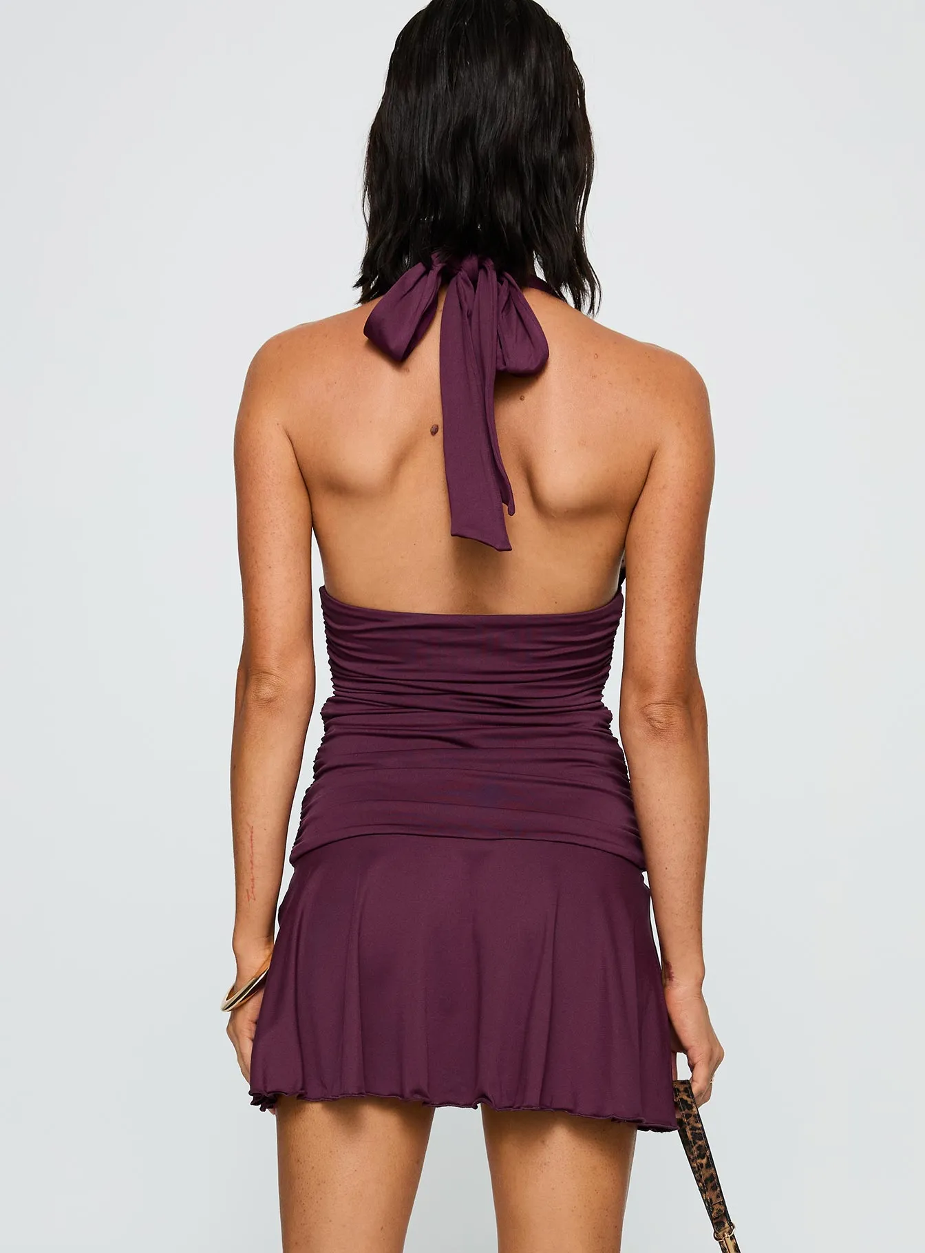 Intrigue Halter Mini Dress Plum sold by Princess Polly product image thumbnail 5