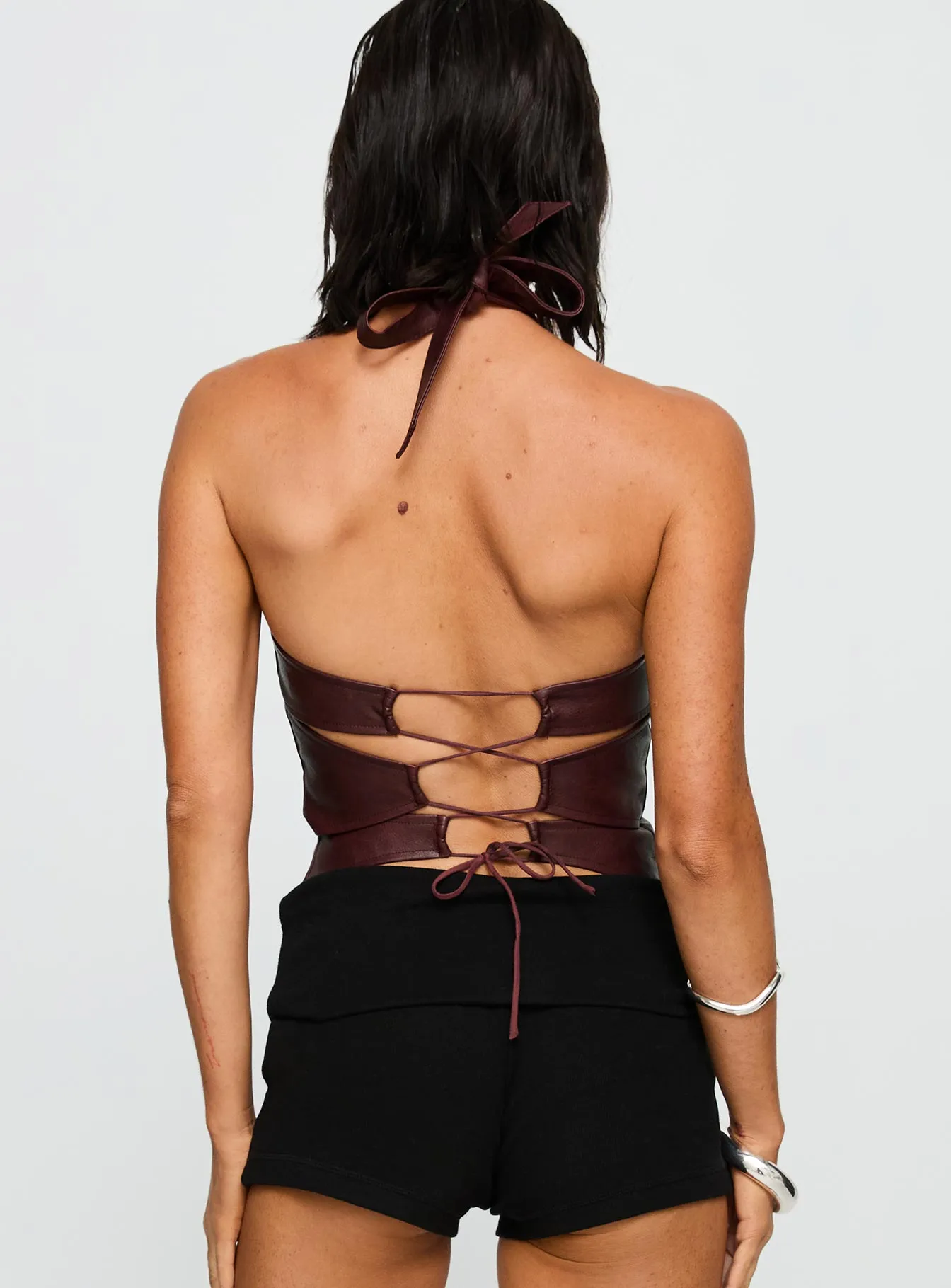 Treat You Better Ring Detail Faux Leather Top Burgundy sold by Princess Polly product image thumbnail 5
