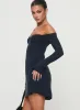 Suizie Off The Shoulder Mini Dress Navy sold by Princess Polly