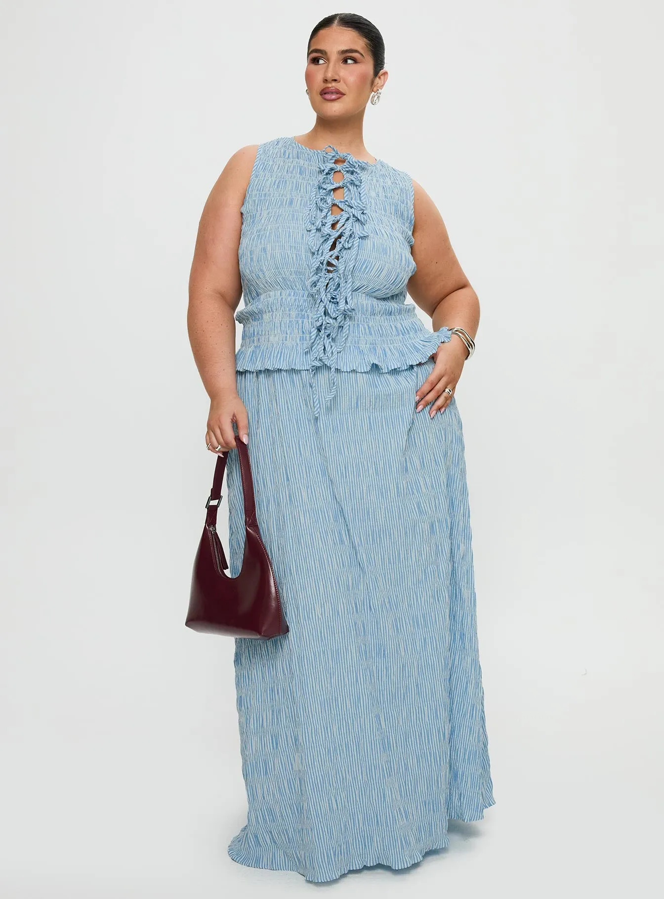 Songbird Shirred Maxi Dress Blue Curve sold by Princess Polly product image thumbnail 2