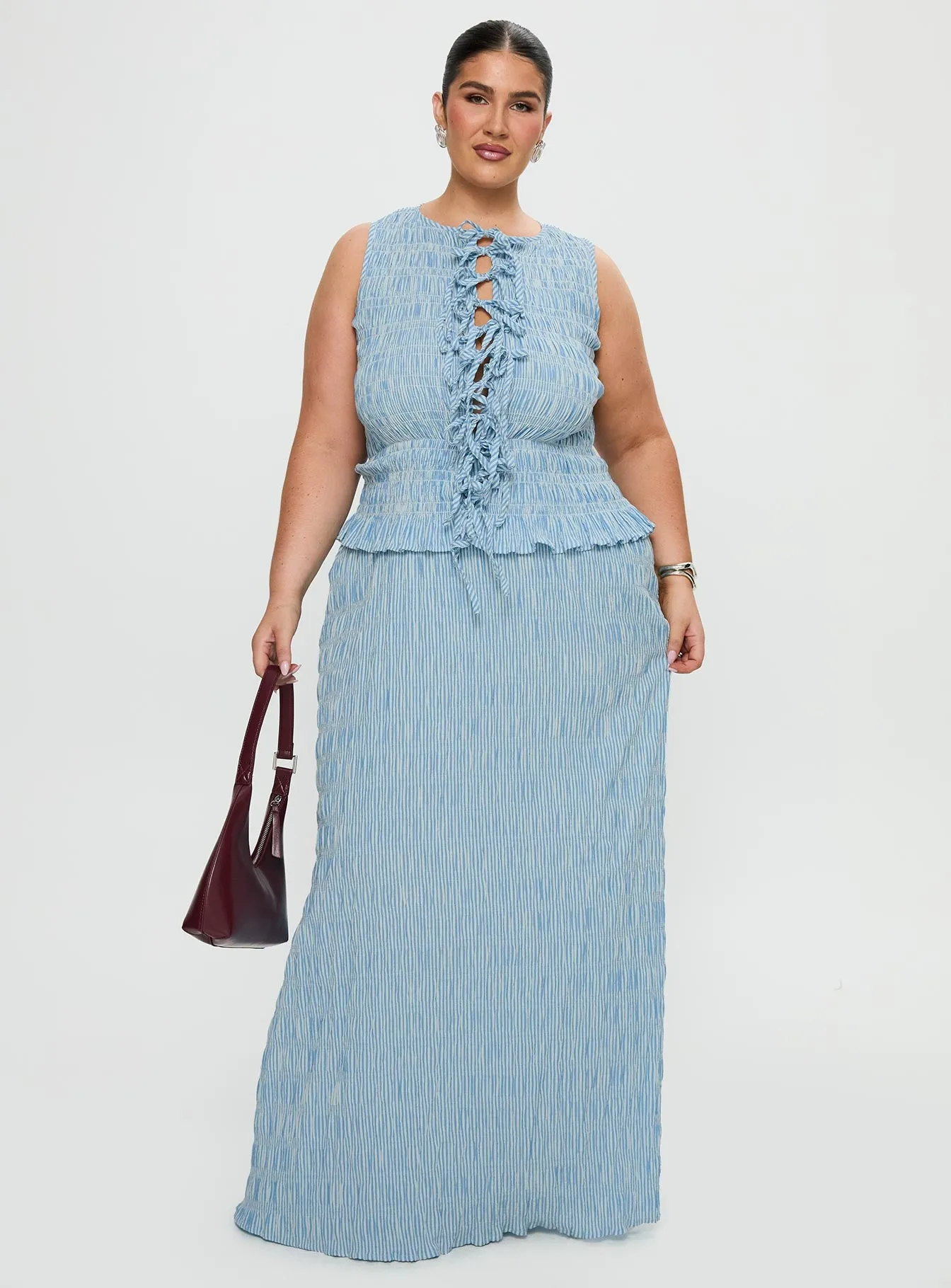 Songbird Shirred Maxi Dress Blue Curve sold by Princess Polly product image thumbnail 3