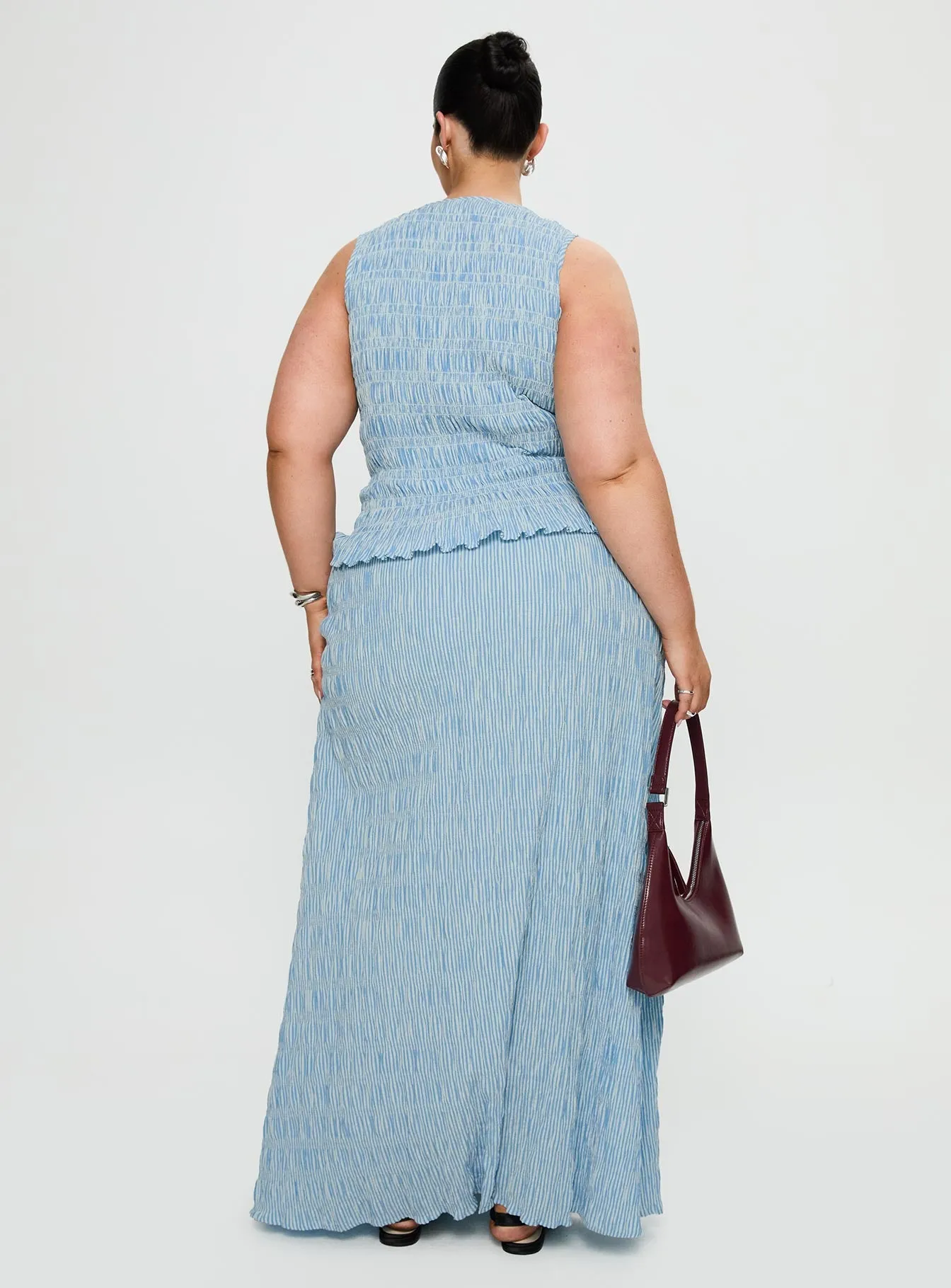 Songbird Shirred Maxi Dress Blue Curve sold by Princess Polly product image thumbnail 5